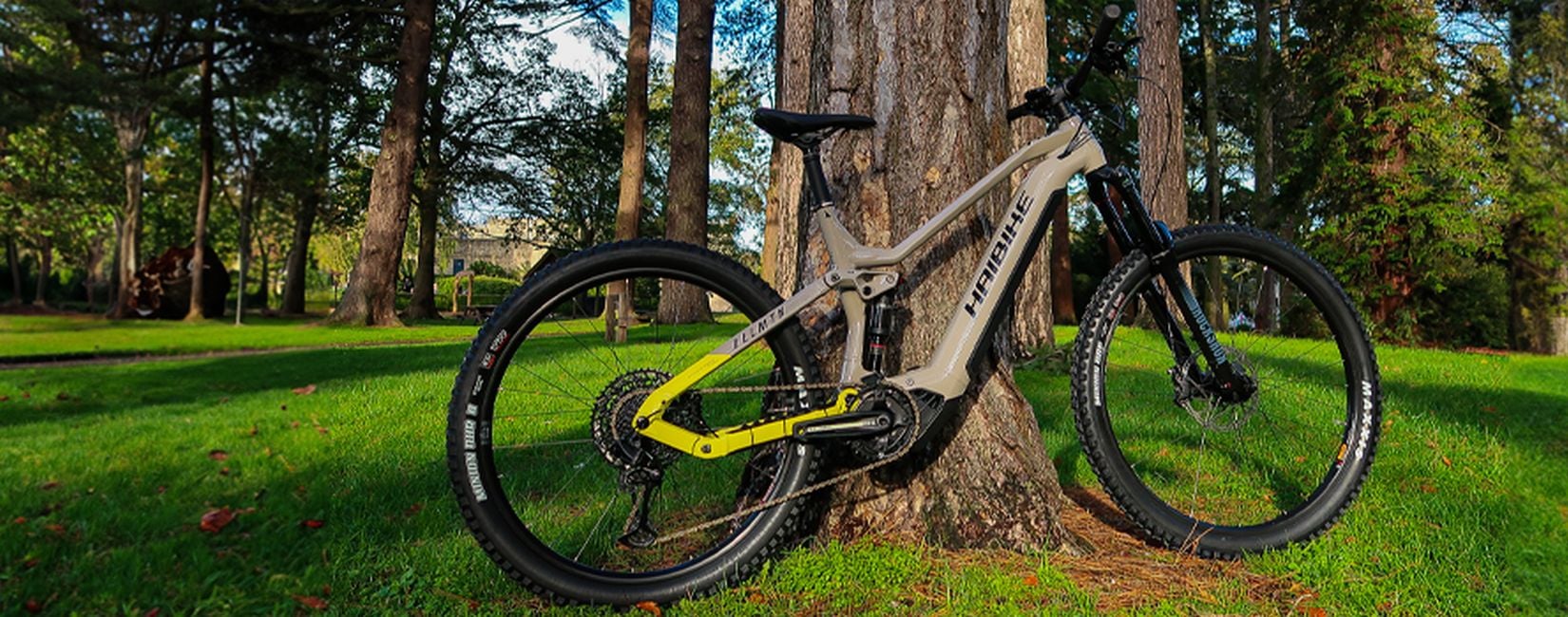 Electric mountain bike riding on a trail