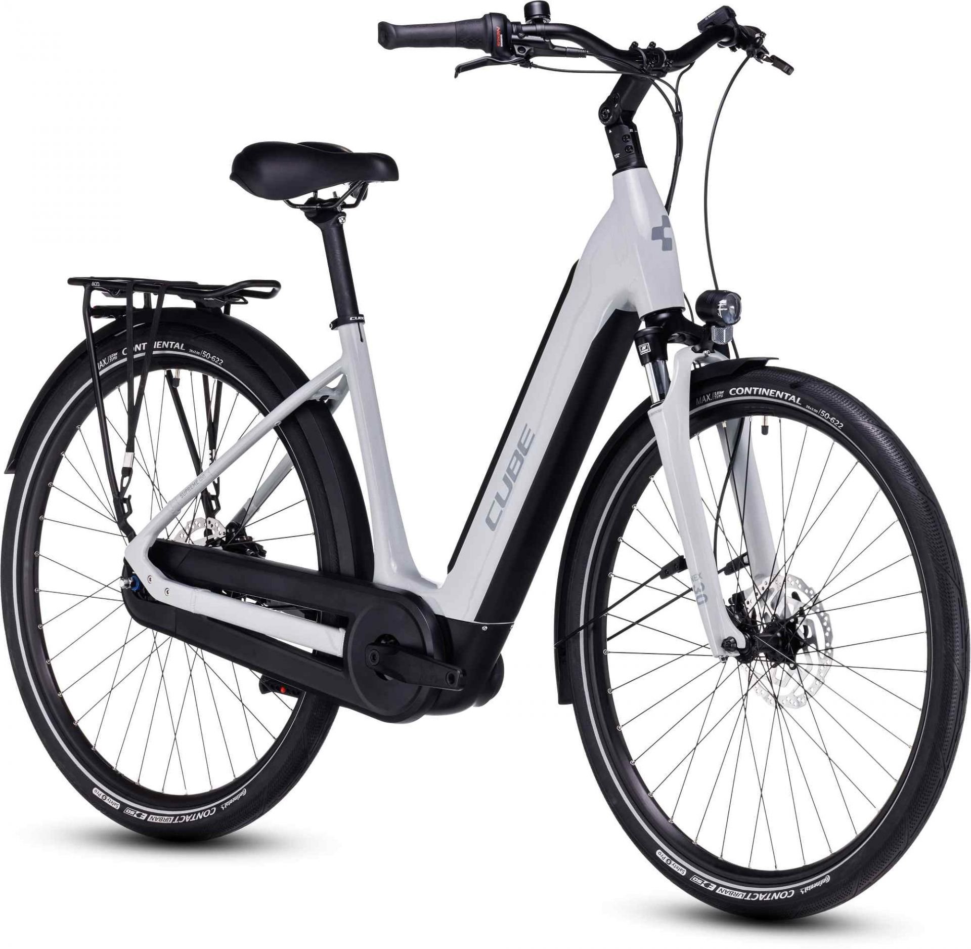 2023 Cube Supreme Hybrid One 400 Easy Entry Electric Bike In Grey Angled Front View