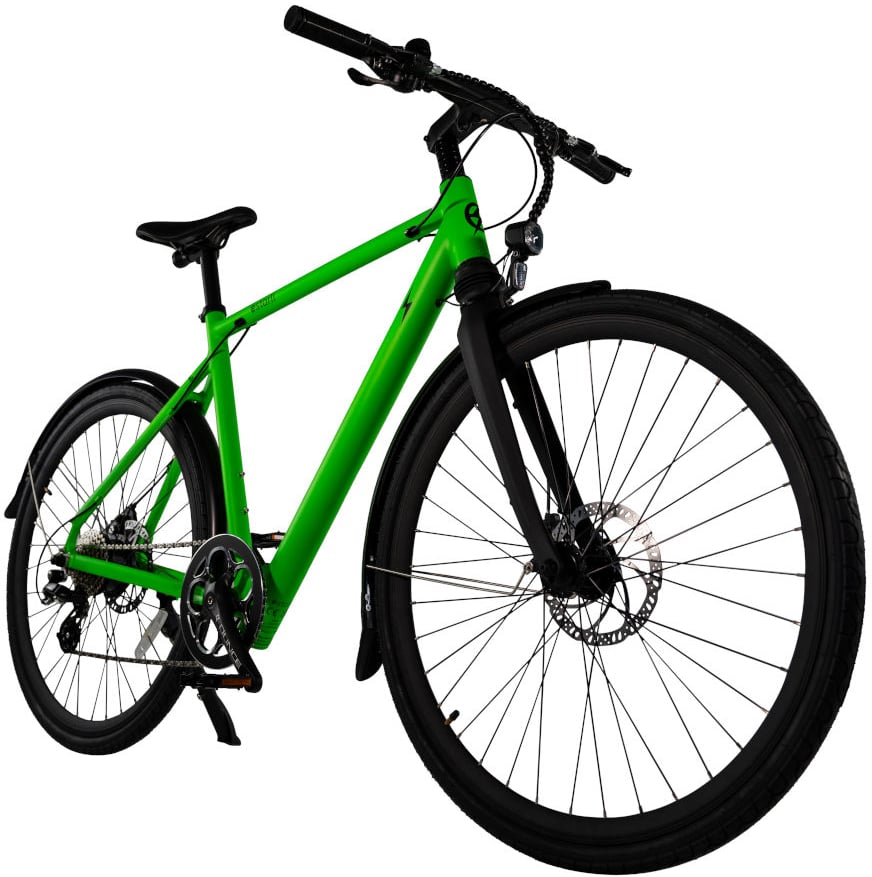 2023 Estarli e28 Electric Hybrid Commuter Urban Bike In Acid Green Angled Front View
