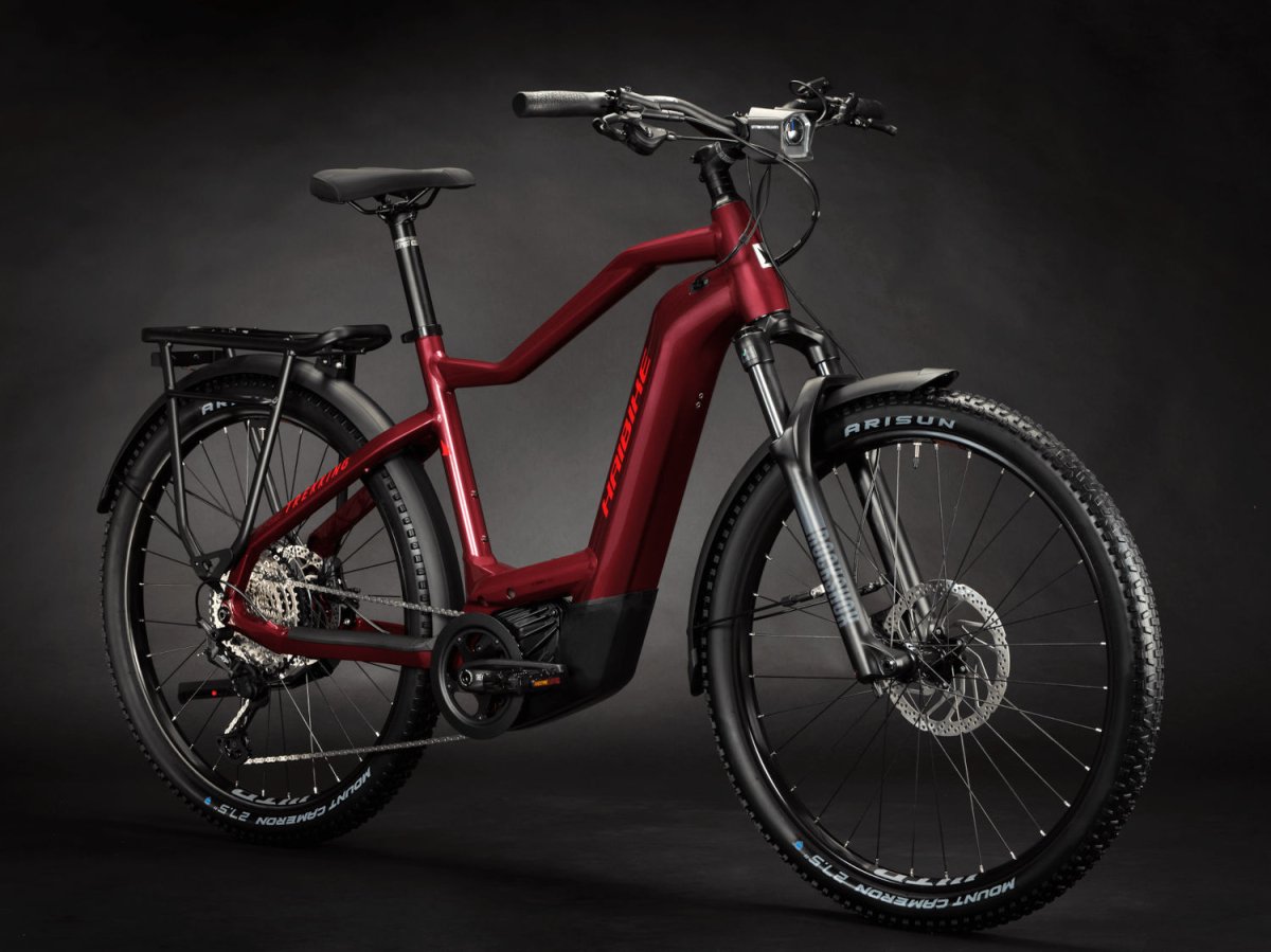 2023 Haibike Trekking 11 High Electric Bike In Gloss Tuscan Red Angled Front View