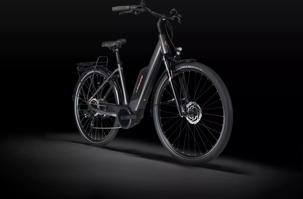 2023 Lapierre E-Urban 3.4 Electric Hybrid Bike In Grey Angled Front View