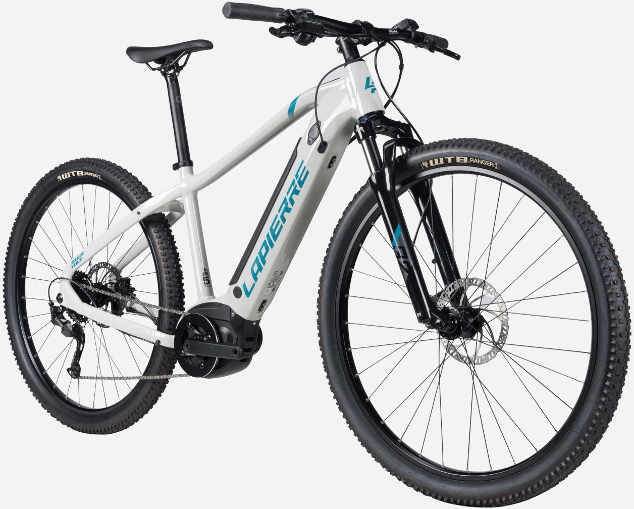 2023 Lapierre Overvolt HT 5.4 Electric Mountain Bike In White Angled Front View