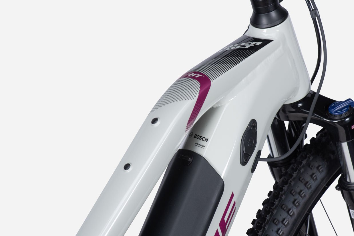 2023 Lapierre Overvolt HT 5.4 Mix Electric Mountain Bike in White Crossbar Logo and Charging Port