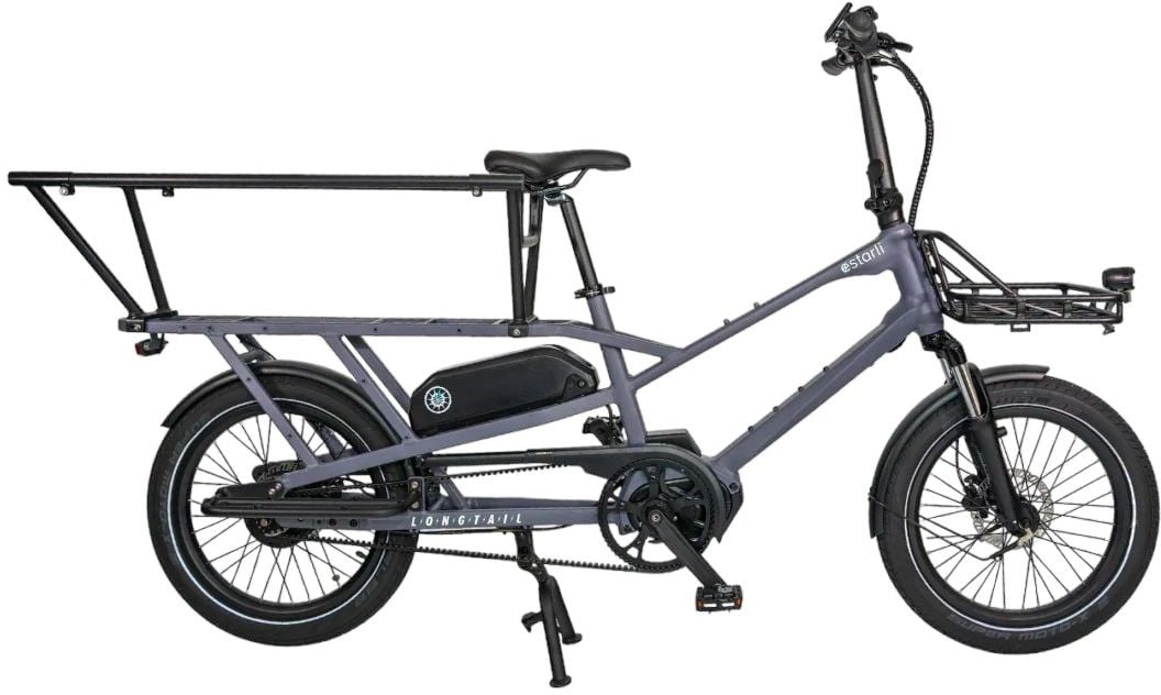 The Electric Bike Shop Estarli E-Cargo Longtail L20 600Wh Or 700Wh Electric Cargo Bike With Belt Drive & Enviolo CVT Hub Gears In Thunder Grey With Family Pack 600Wh Thunder Grey