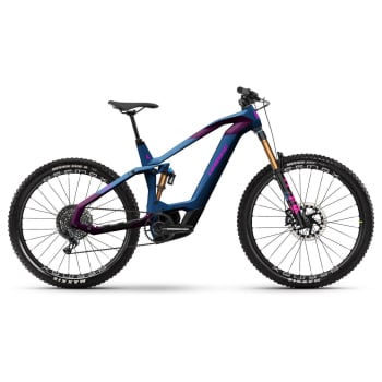 2024 Hybe 11 750Wh Performance CX Race Full Suspension Electric Mountain Bike In Blue & Magenta Gloss