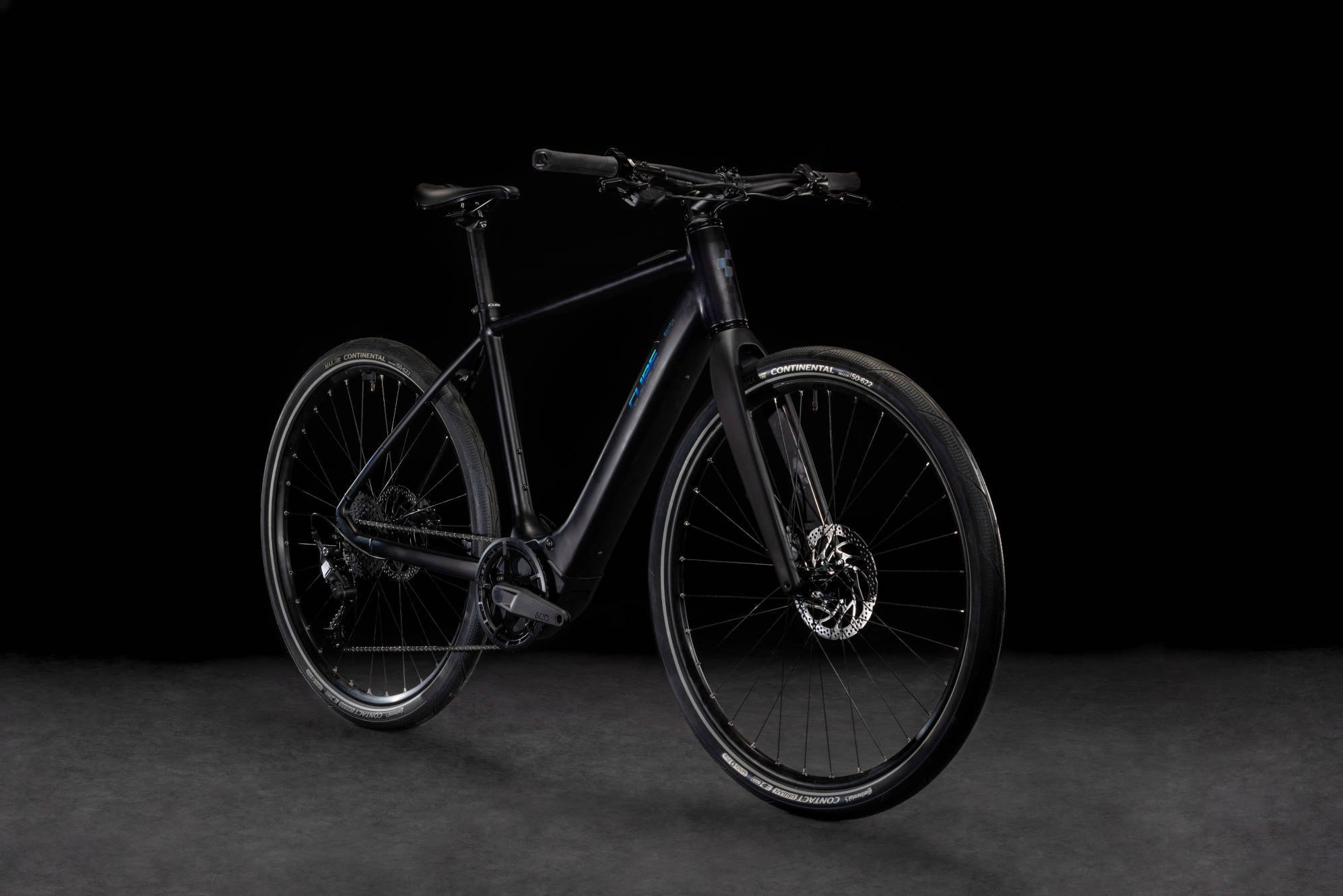 2024 Cube Editor Hybrid Pro 400X 400Wh Performance SX Electric Bike In Black Spectral Angled Front View