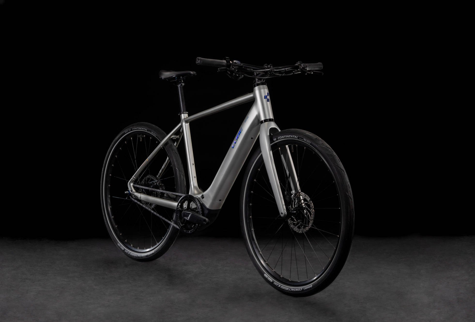 2024 Cube Editor Hybrid SLX 400X 400Wh Performance SX Hub Gear Electric Bike In Sleek Grey Spectral Angled Front View
