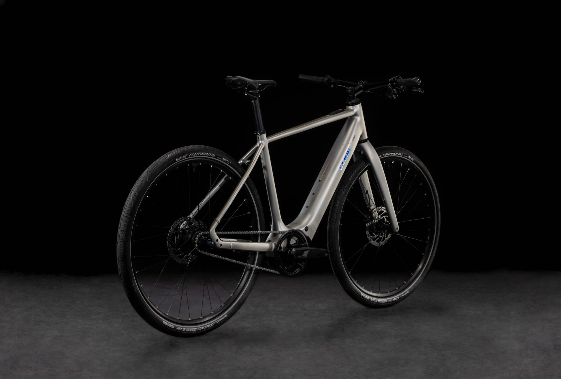 2024 Cube Editor Hybrid SLX 400X 400Wh Performance SX Hub Gear Electric Bike In Sleek Grey Spectral Angled Rear View