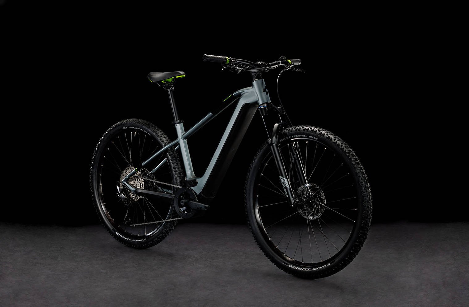 2024 Cube Reaction Hybrid Pro 750 Electric Hardtail Mountain Bike In Flash Grey Angled Front View