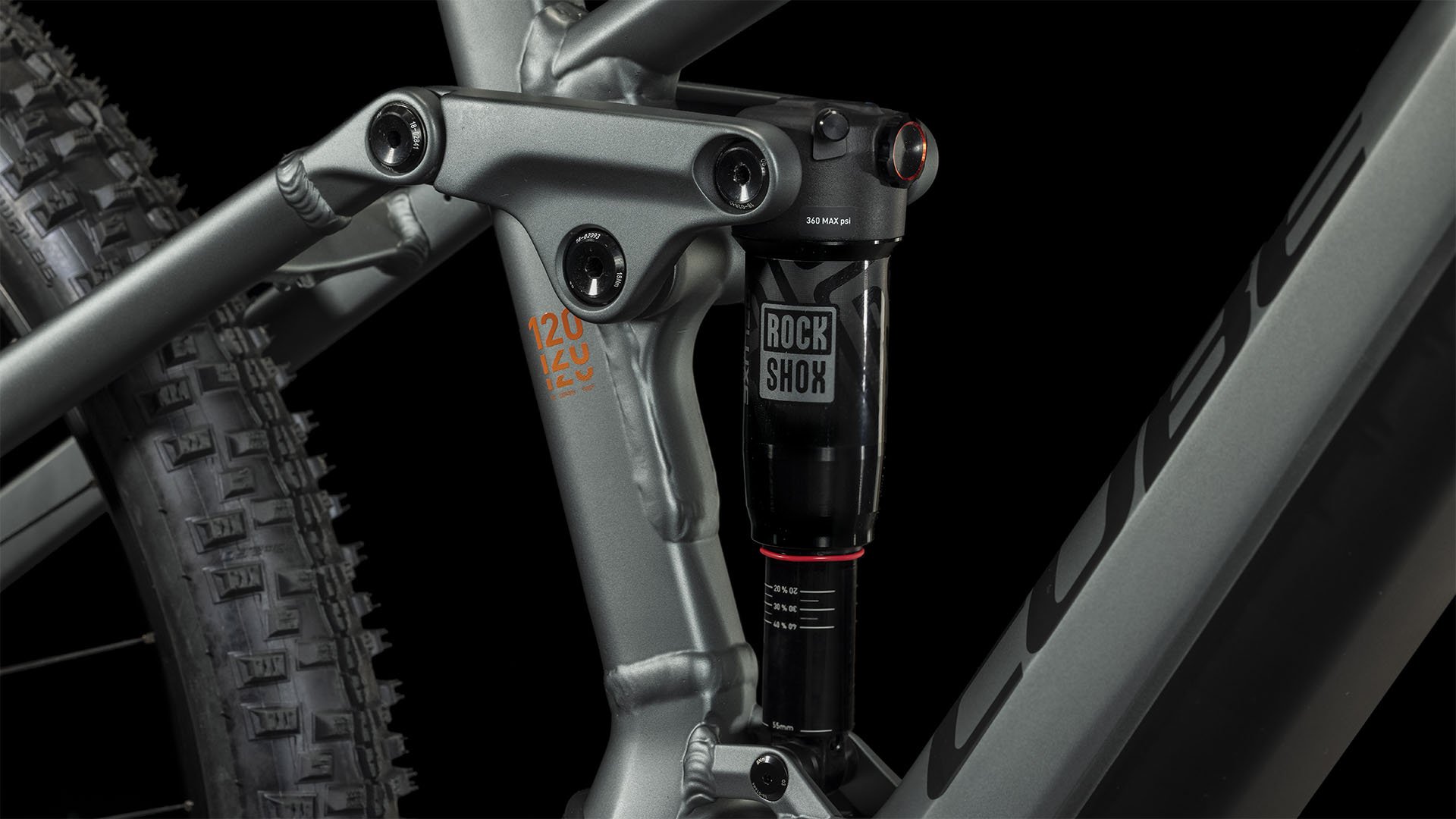 2024 Cube Stereo Hybrid 120 Pro 750 Electric Full Suspension Mountain Bike In Flash Grey & Orange