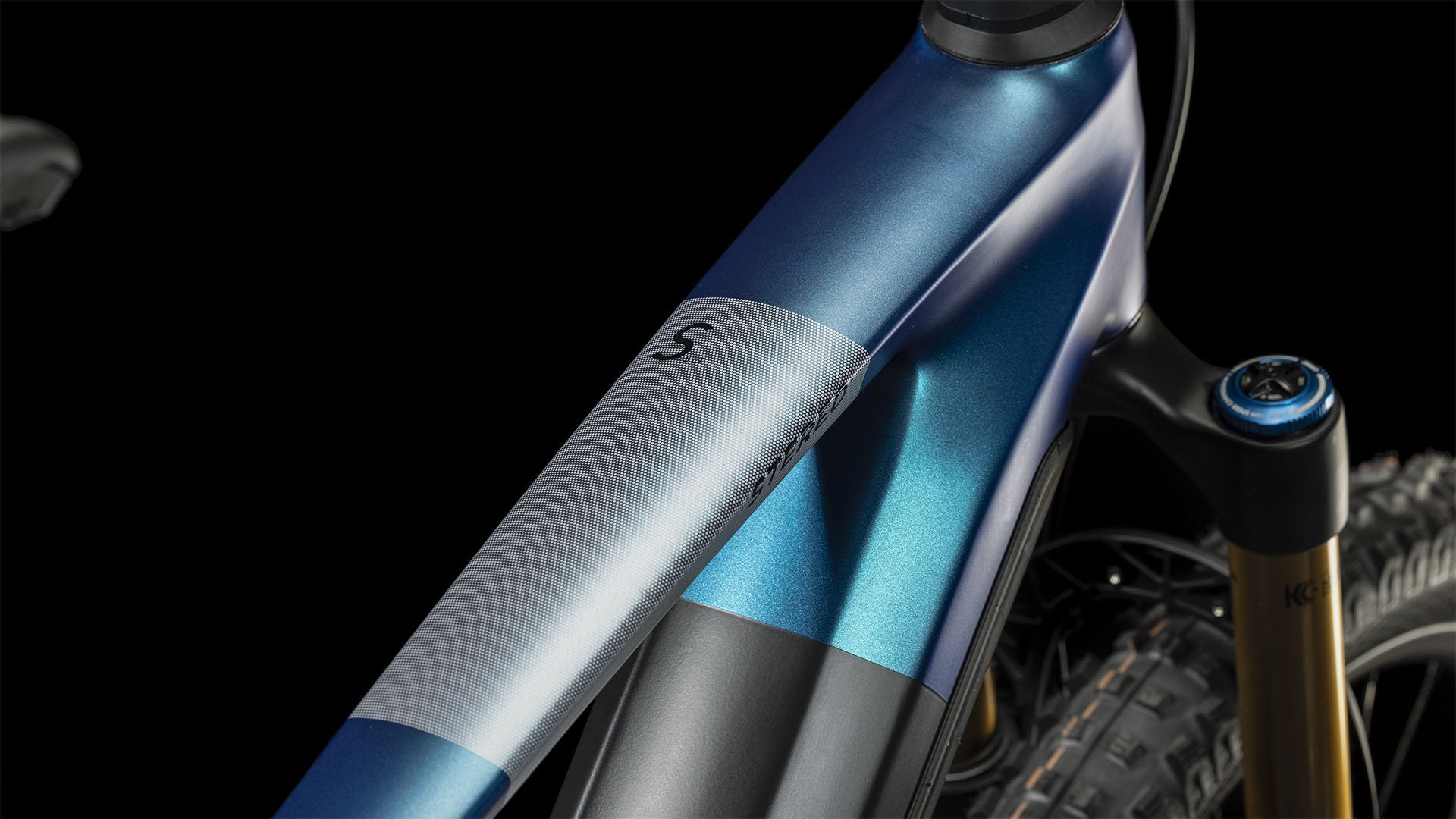 2024 Cube Stereo Hybrid 140 HPC SLT 750 Electric Full Suspension Mountain Bike In Nebula & Carbon Crossbar Logo