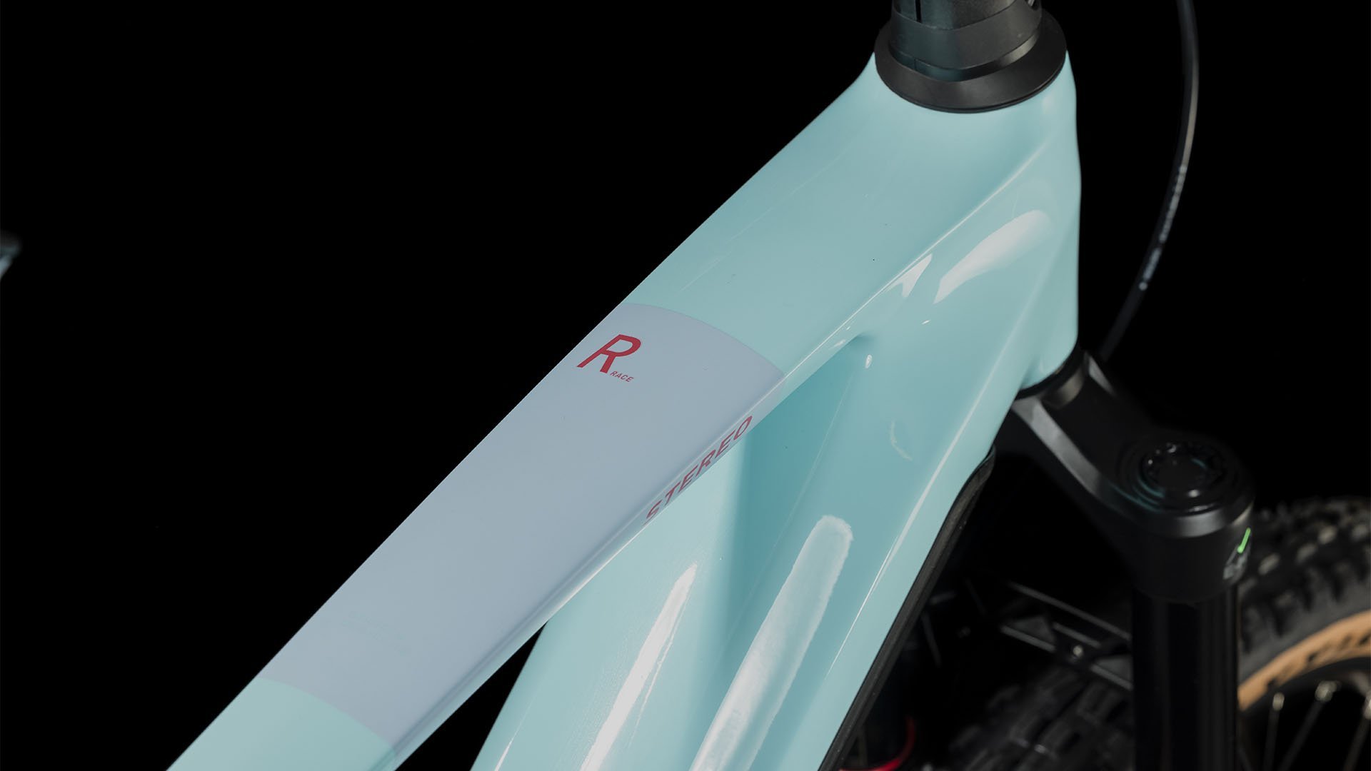 2024 Cube Stereo Hybrid 160 HPC Race 750 Electric Full Suspension Mountain Bike In Ice Blue Crossbar Logo