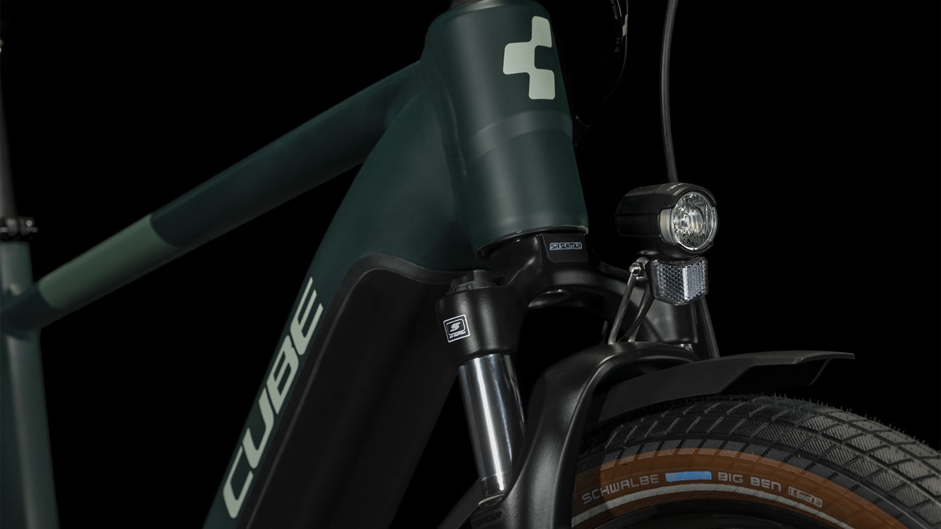 2024 Cube Touring Hybrid One 625 Crossbar Electric Bike In Dark Green Stem and Fork