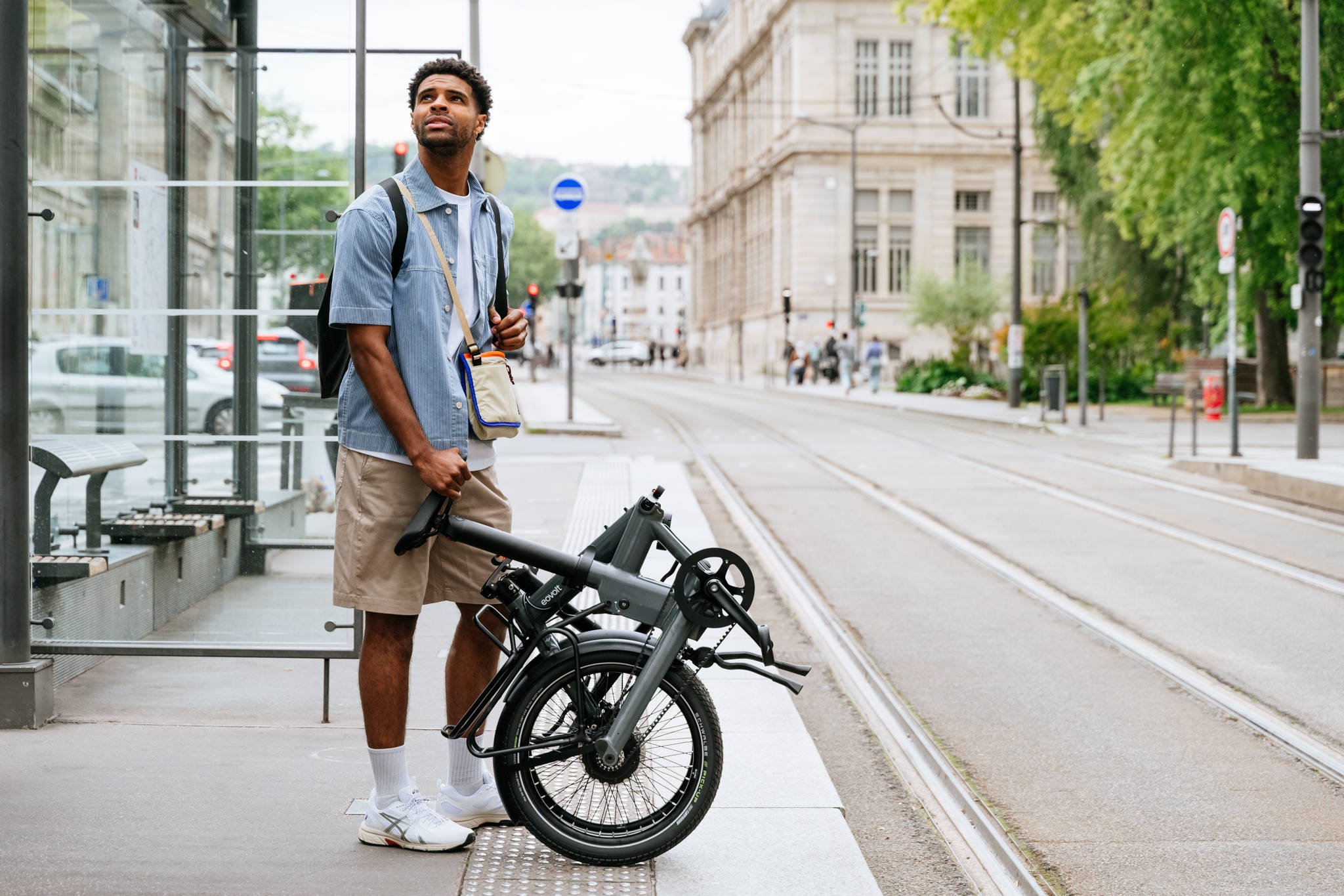 2024 Eovolt Afternoon 20 Pro Electric Folding Bike With Belt Drive Action Shot 1