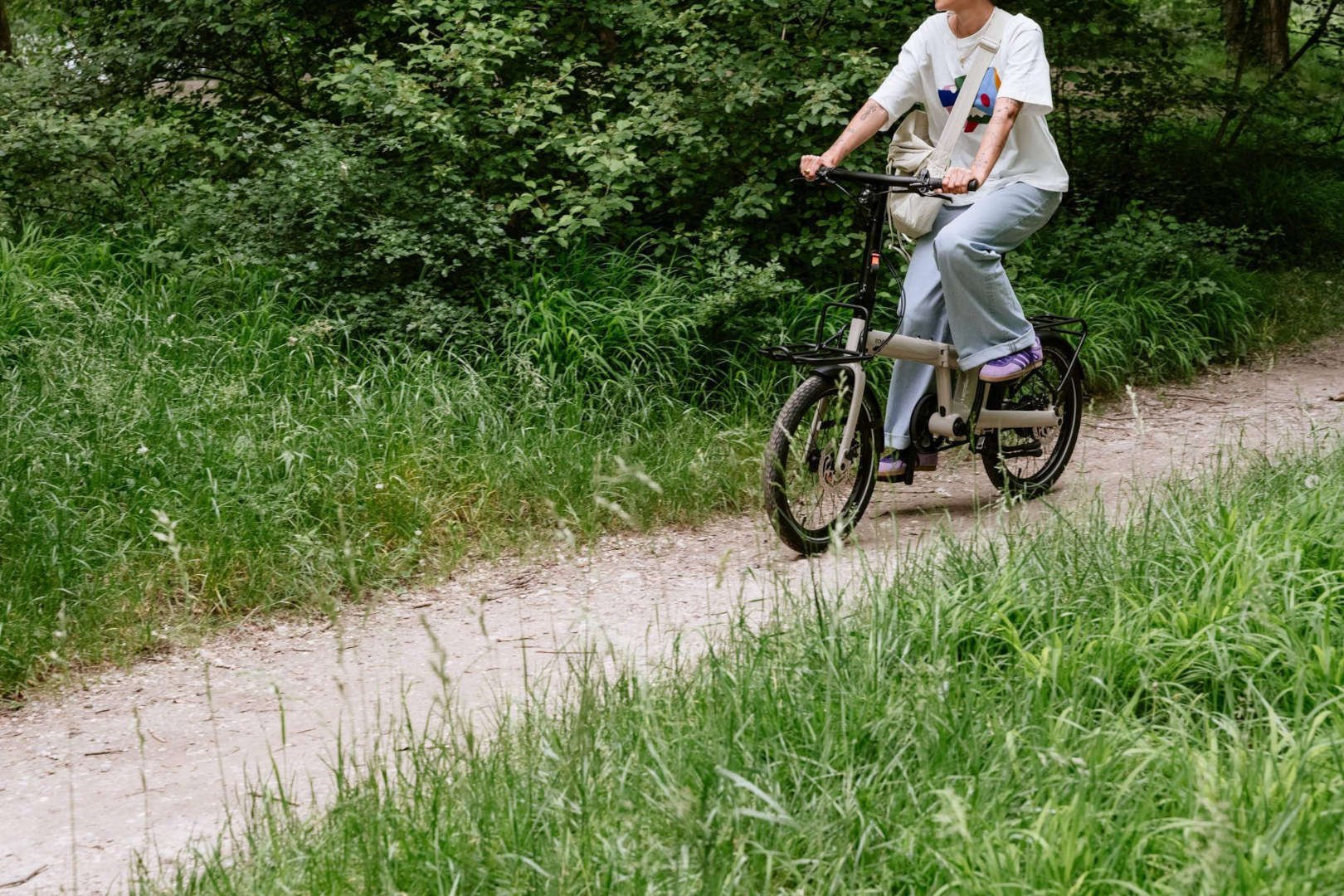 2024 Eovolt Afternoon 20 Pro Electric Folding Bike With Belt Drive Action Shot 2