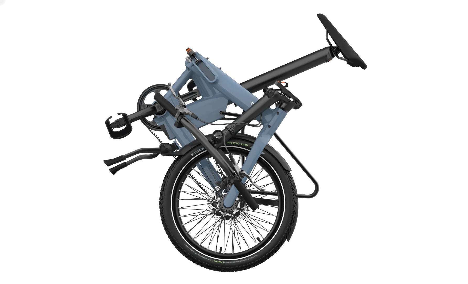 2024 Eovolt Afternoon 20 Pro Electric Folding Bike With Belt Drive In Blue Folded