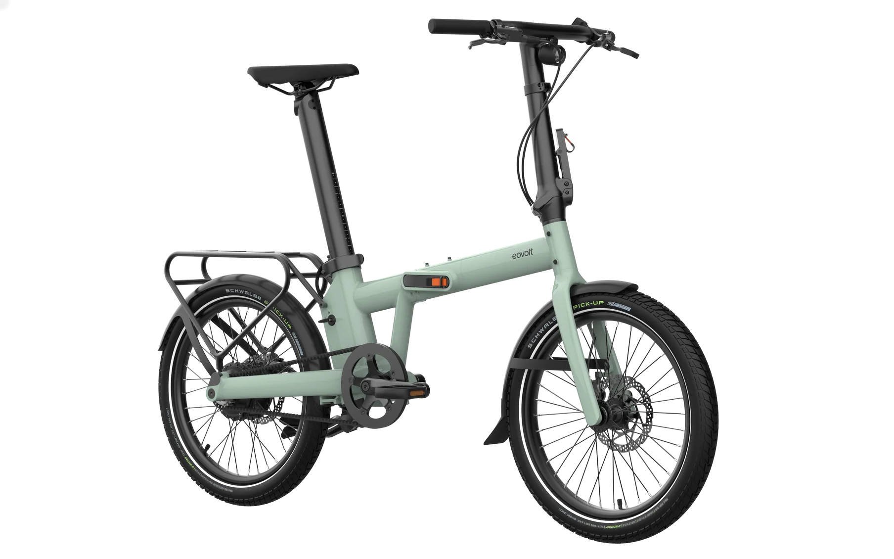 2024 Eovolt Afternoon 20 Pro Electric Folding Bike With Belt Drive In Green Angled Front View