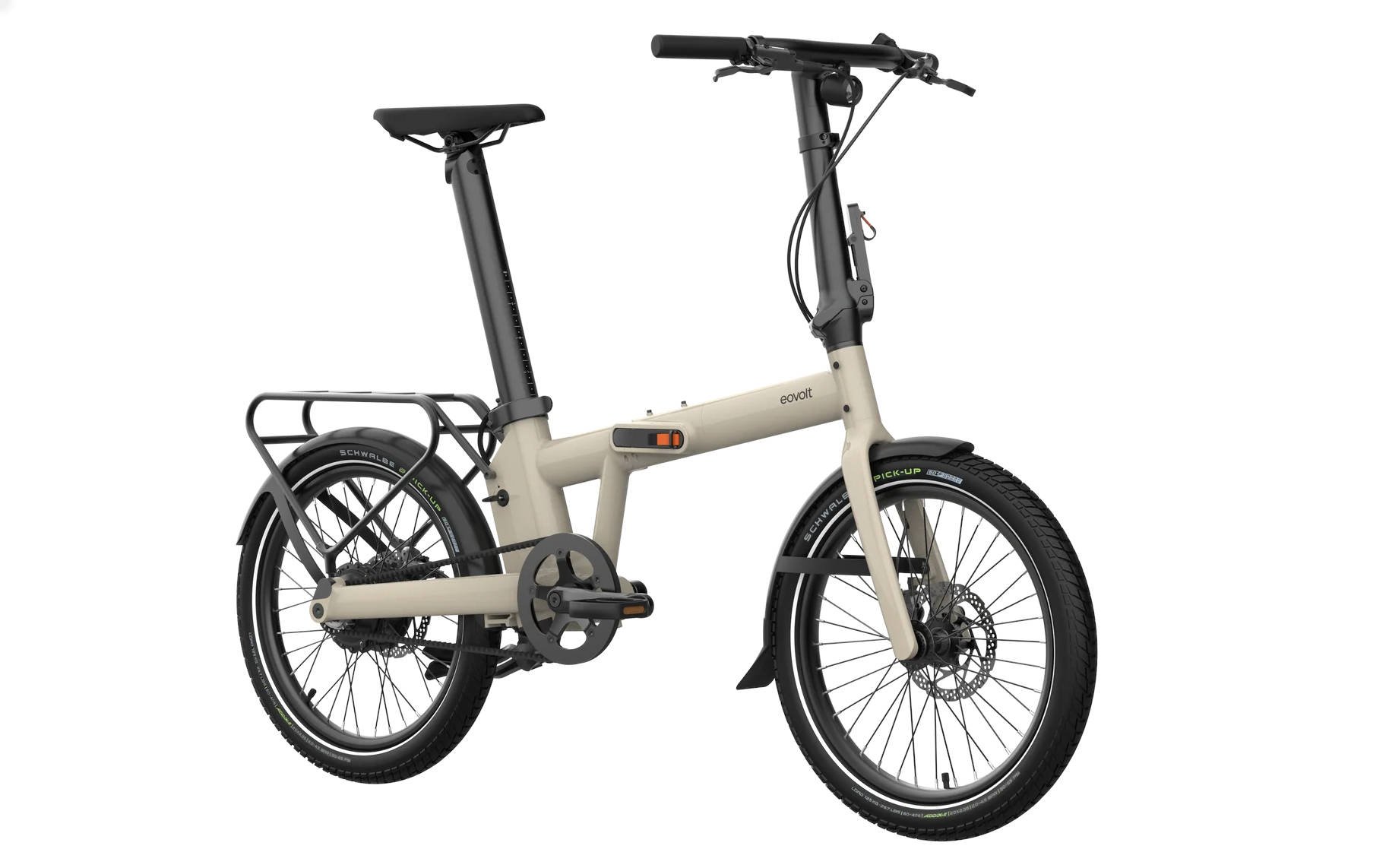 2024 Eovolt Afternoon 20 Pro Electric Folding Bike With Belt Drive In Taupe Angled Front View