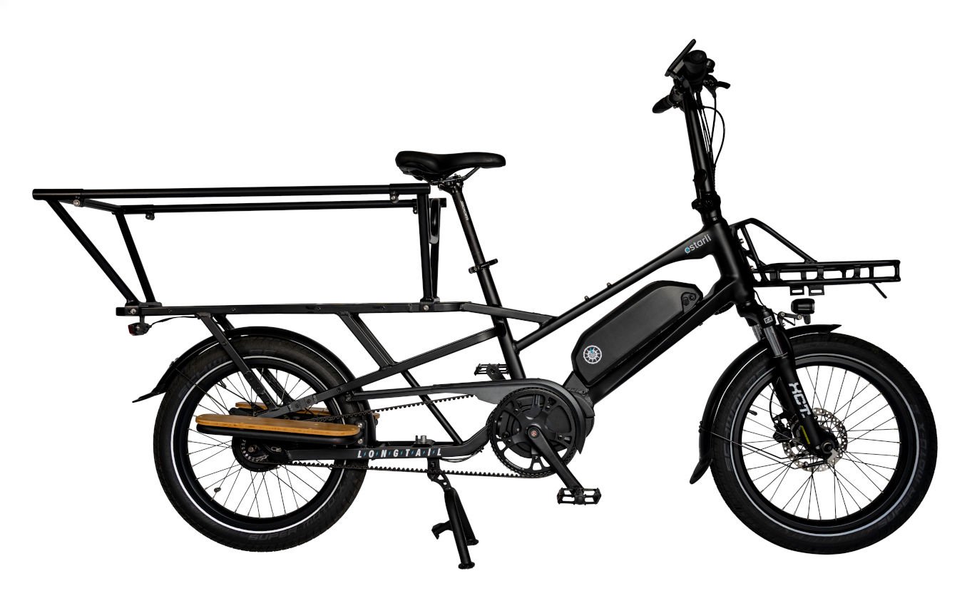 2024 Estarli eCargo Longtail 700Wh Electric Cargo Bike In Liquorice Black Family Pack Fitted