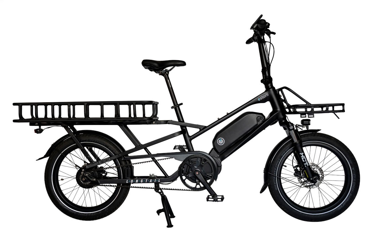 2024 Estarli eCargo Longtail 700Wh Electric Cargo Bike In Liquorice Black Rear Cargo Basket Fitted