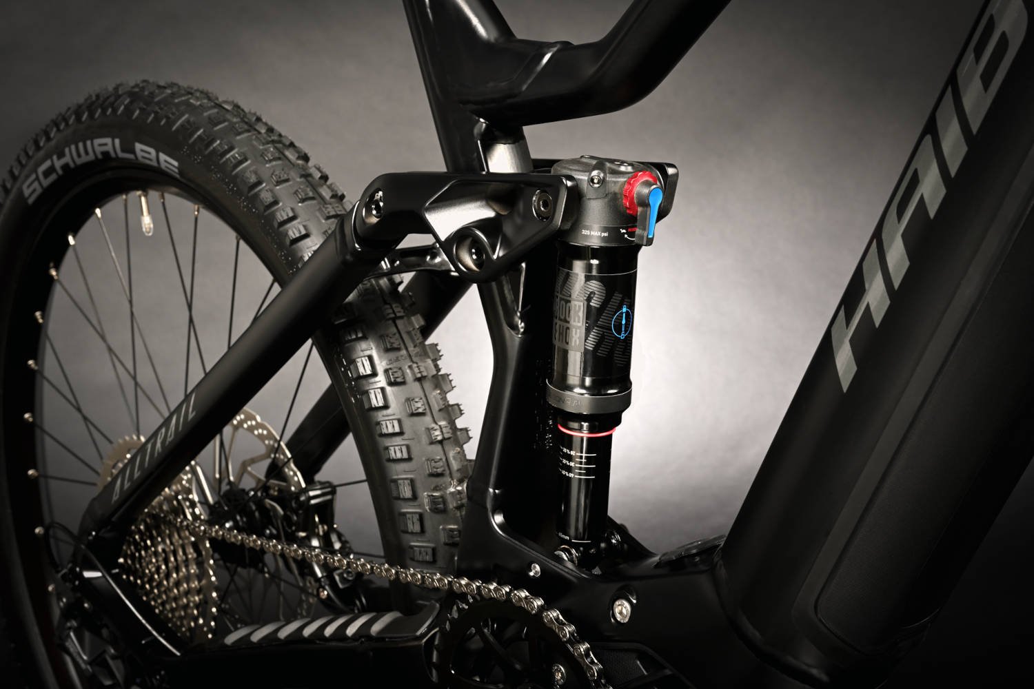 2024 Haibike Alltrail 3 720Wh Electric Full Suspension Mountain Bike In Black & Titan Rear Shock