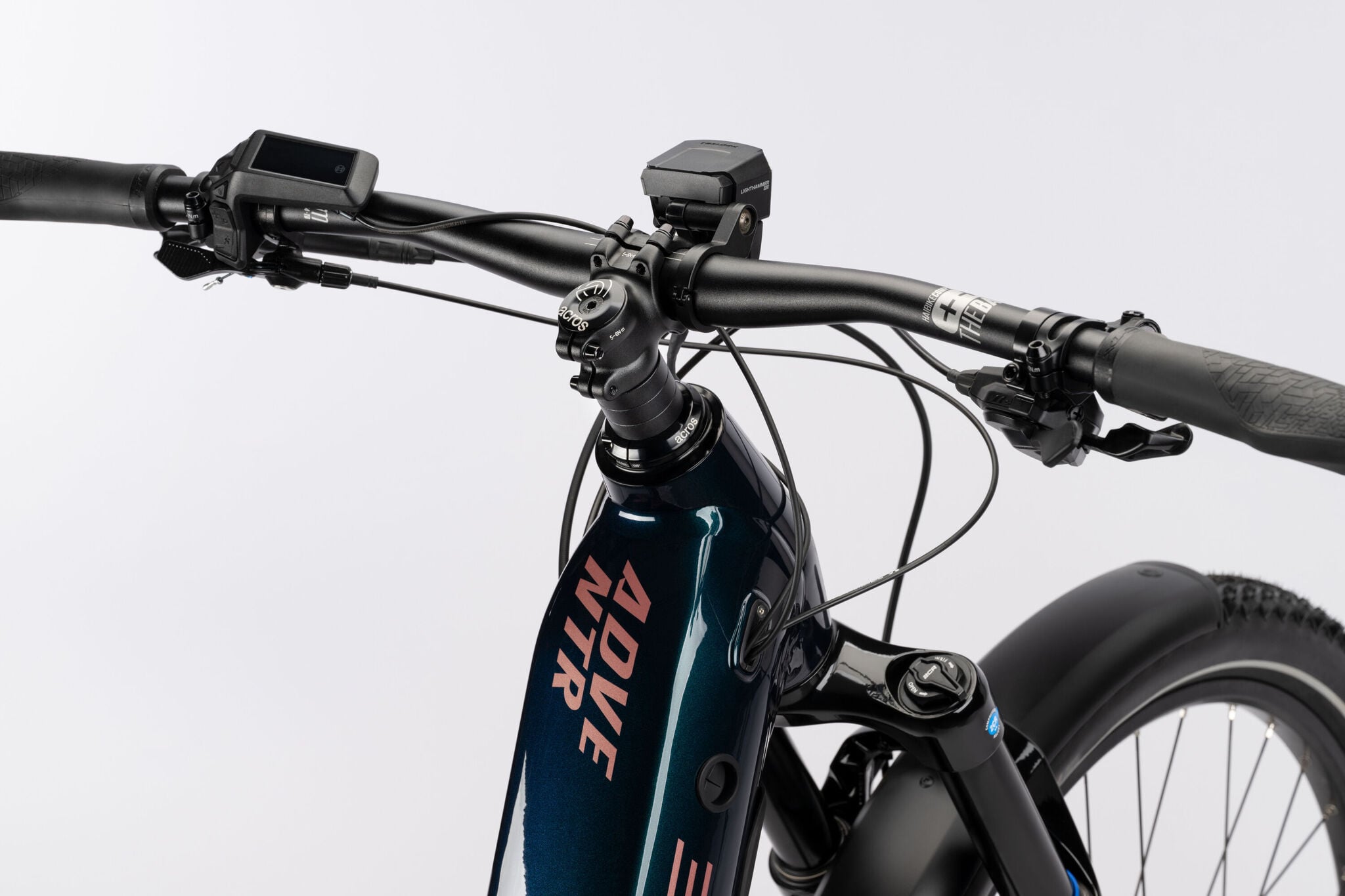 2025 Haibike Adventr 8.5 Low Full Suspension Electric Mountain Bike In Mystery & Copper Gloss Handlebar