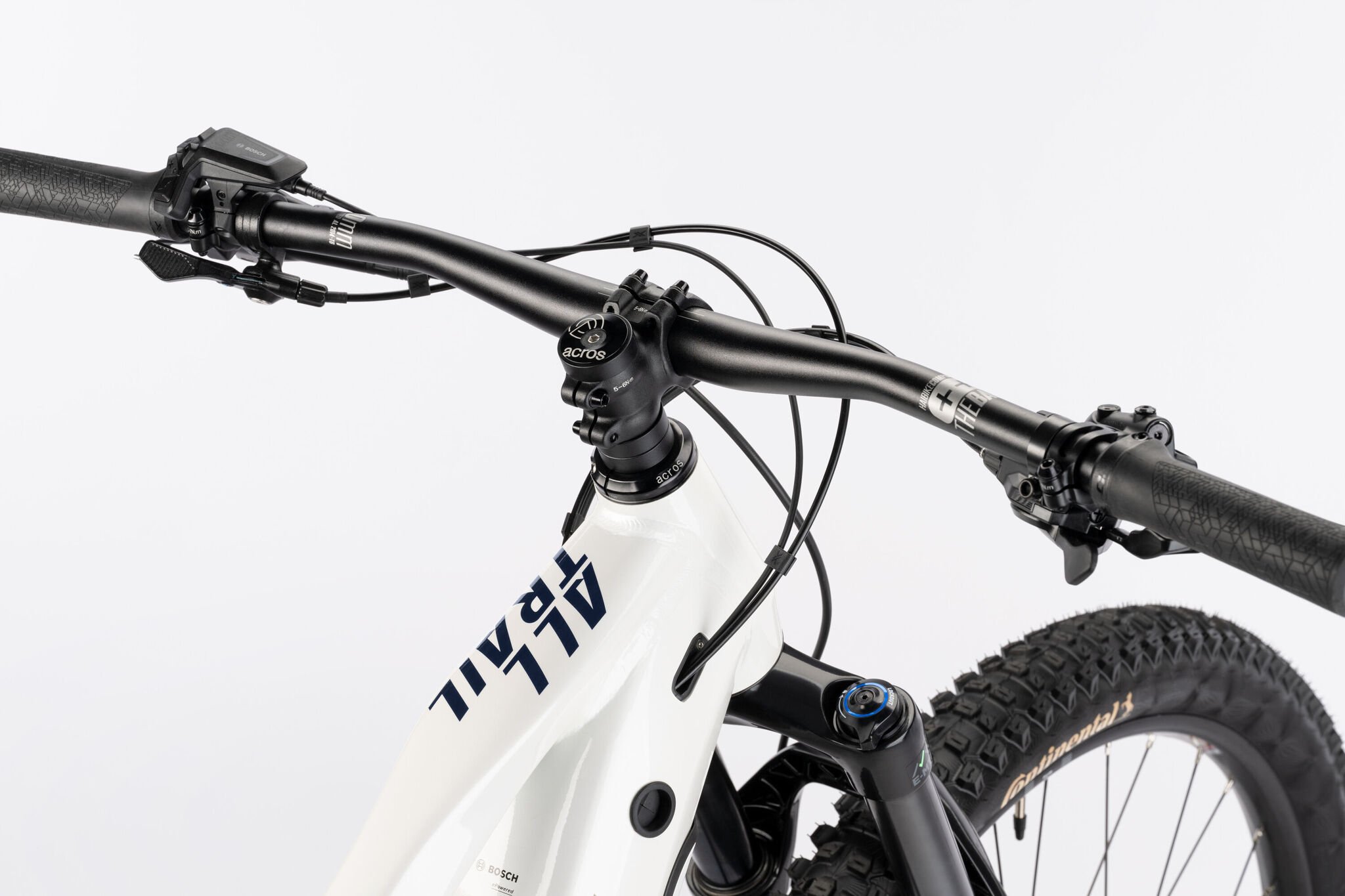 2025 Haibike AllTrail 8 High Electric Full Suspension Mountain Bike In White, Blue Gold Gloss Cockpit