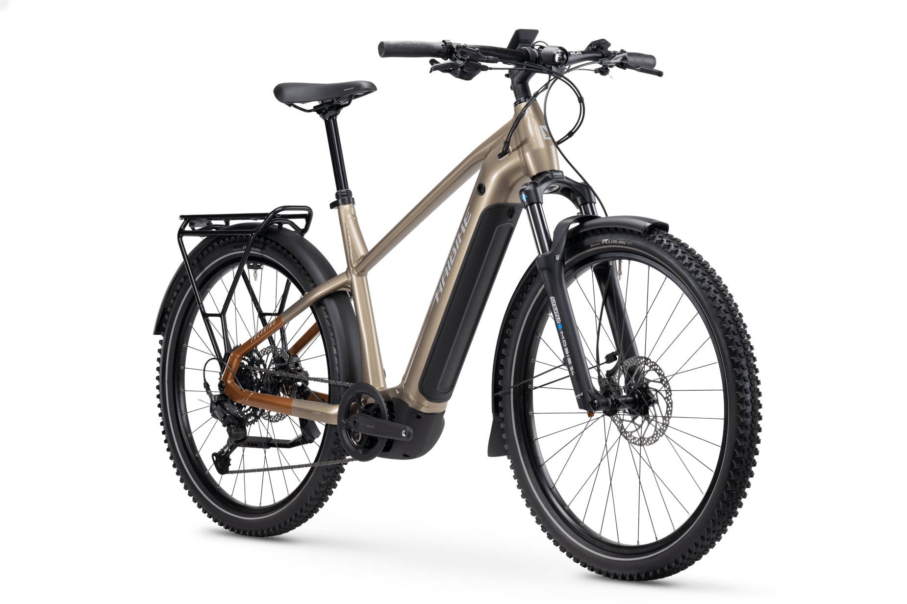2025 Haibike Trekking 6.5 High Electric Bike In Toffee, Sand & Silver Gloss Angled Front View
