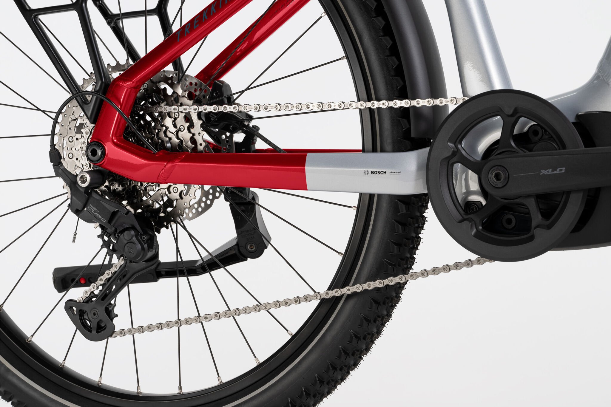 2025 Haibike Trekking 7 High Electric Bike In Soft Grey, Red & Blue Gloss Drivetrain