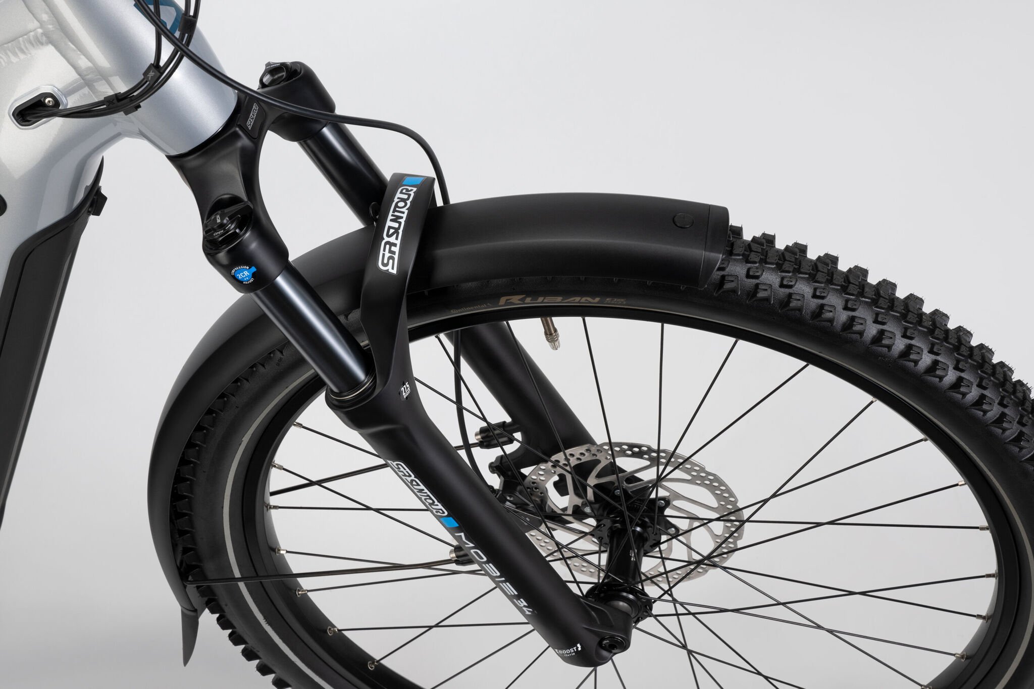 2025 Haibike Trekking 7 High Electric Bike In Soft Grey, Red & Blue Gloss Fork