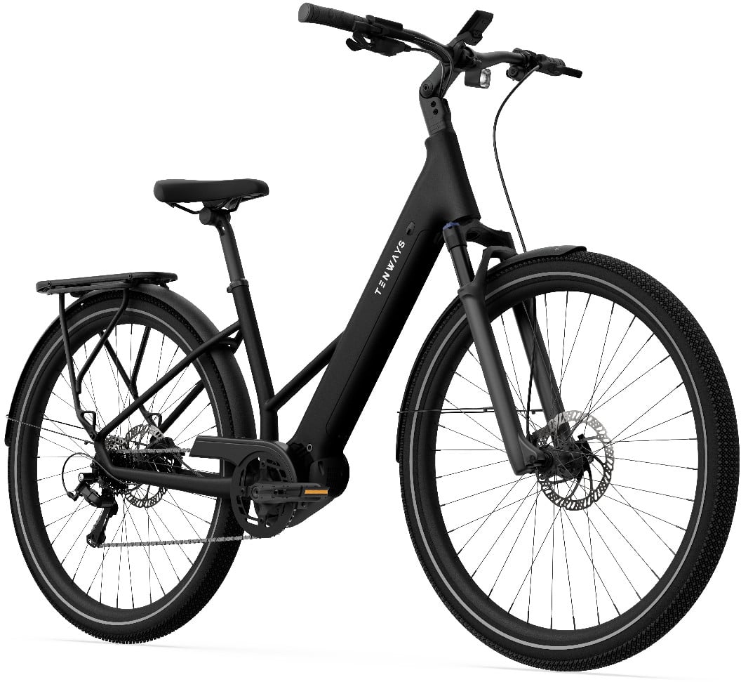 2025 Tenways AGO AIR Electric Bike In Midnight Black Angled Front View
