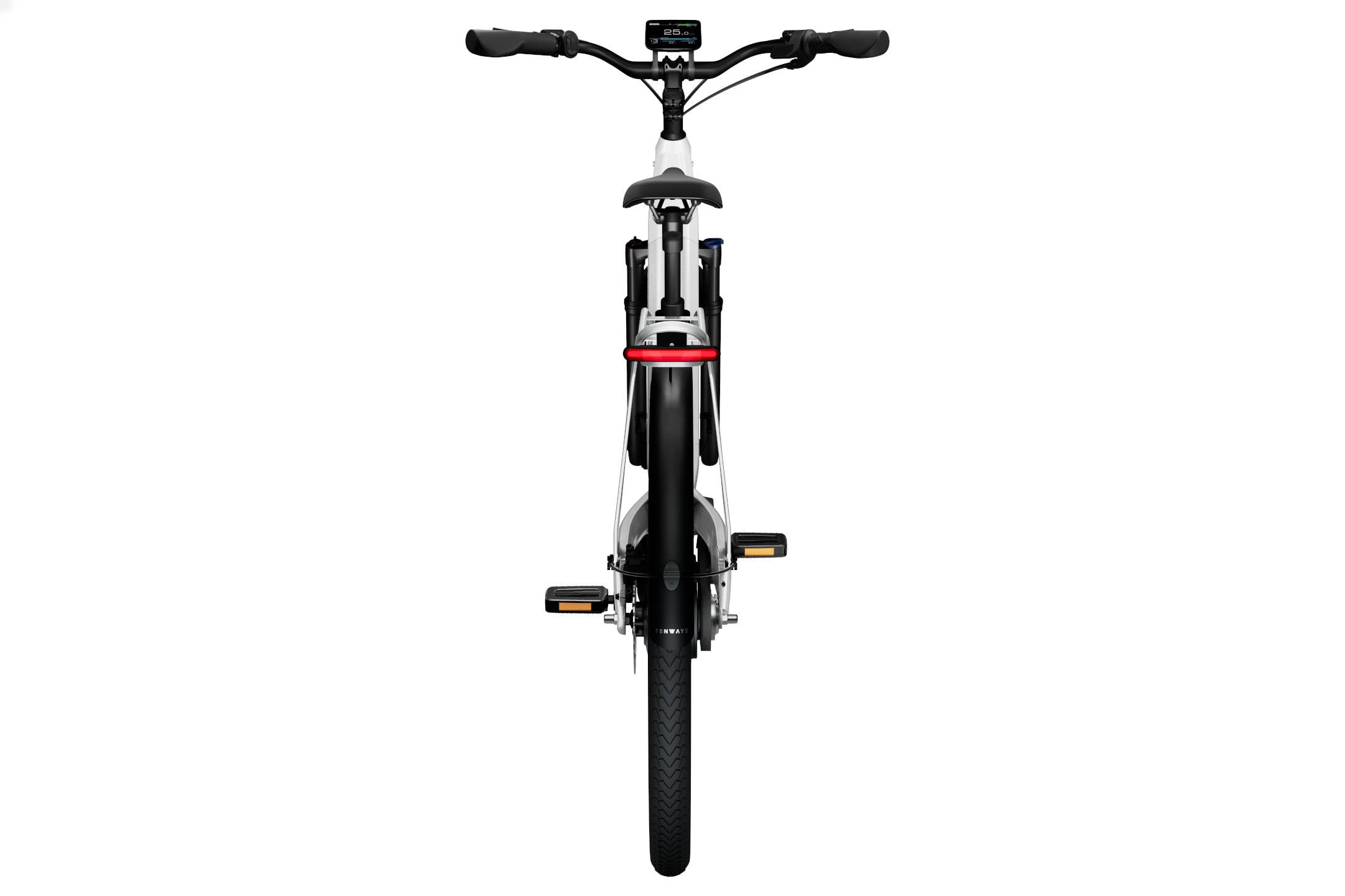 2025 Tenways AGO T Electric Bike With Gates Carbon Belt Drive & Enviolo Stepless Shifting Hub In Pearl White Rear View
