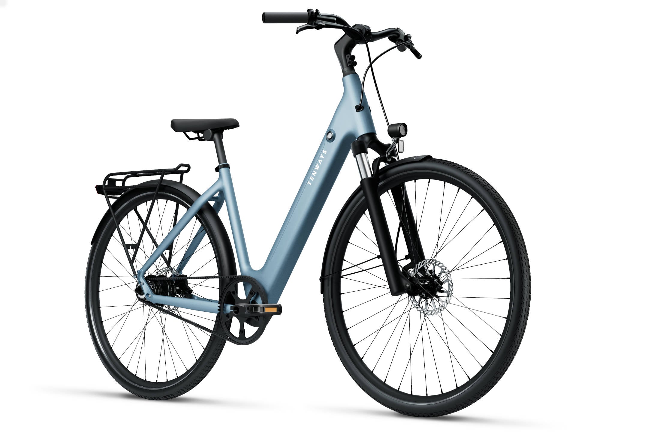 2025 Tenways CGO800S Electric Bike With Belt Drive In Sky Blue Angled Front View