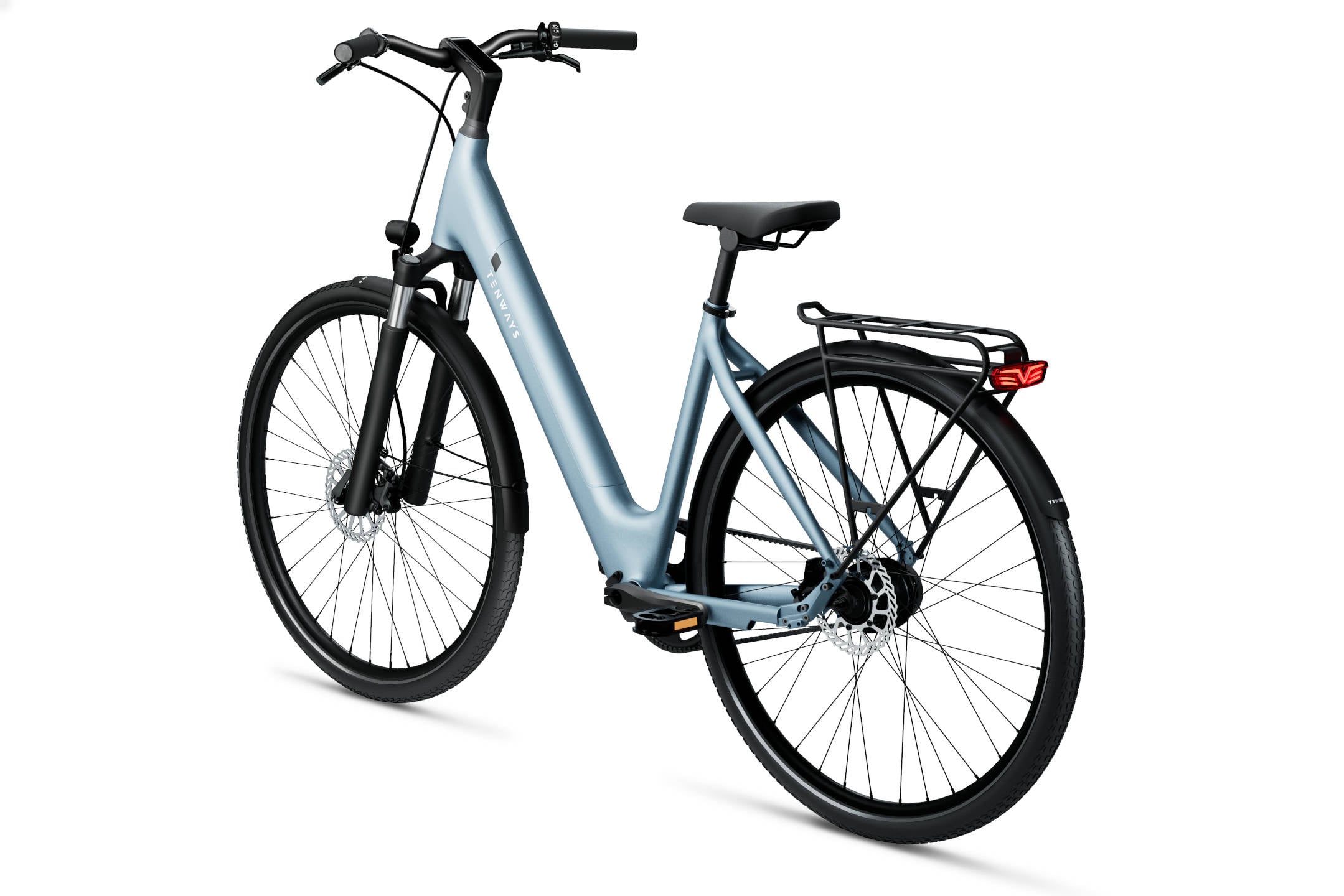 2025 Tenways CGO800S Electric Bike With Belt Drive In Sky Blue Angled Rear View
