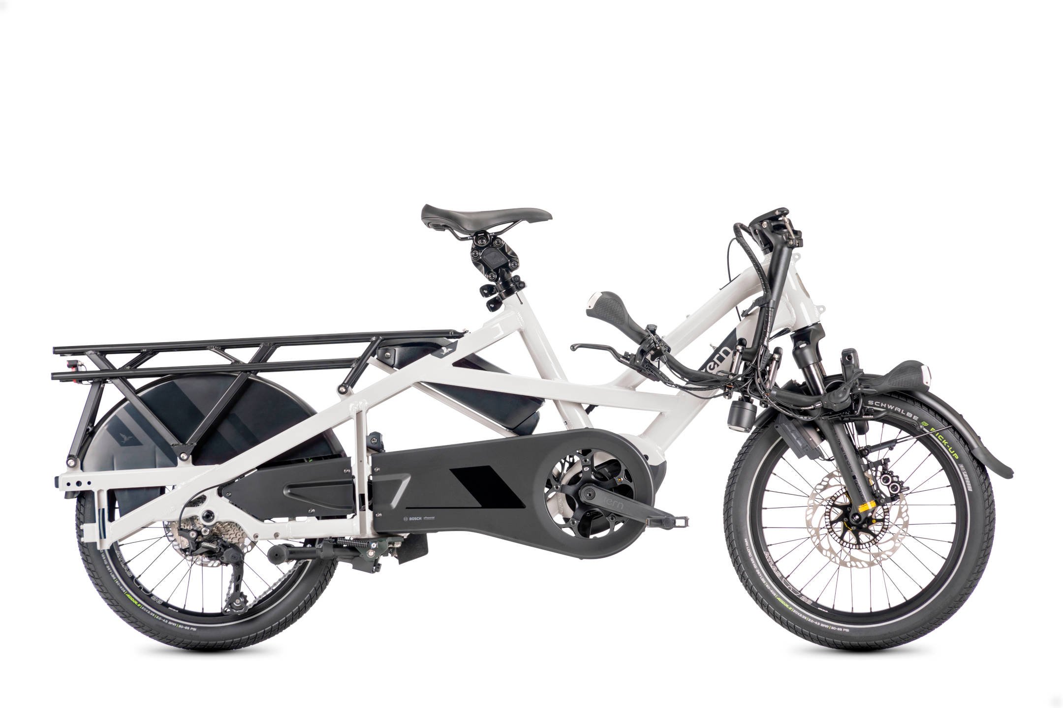 2025 Tern GSD S10 Gen3 545Wh Electric Cargo Bike In Pearl White Dark Grey Folded