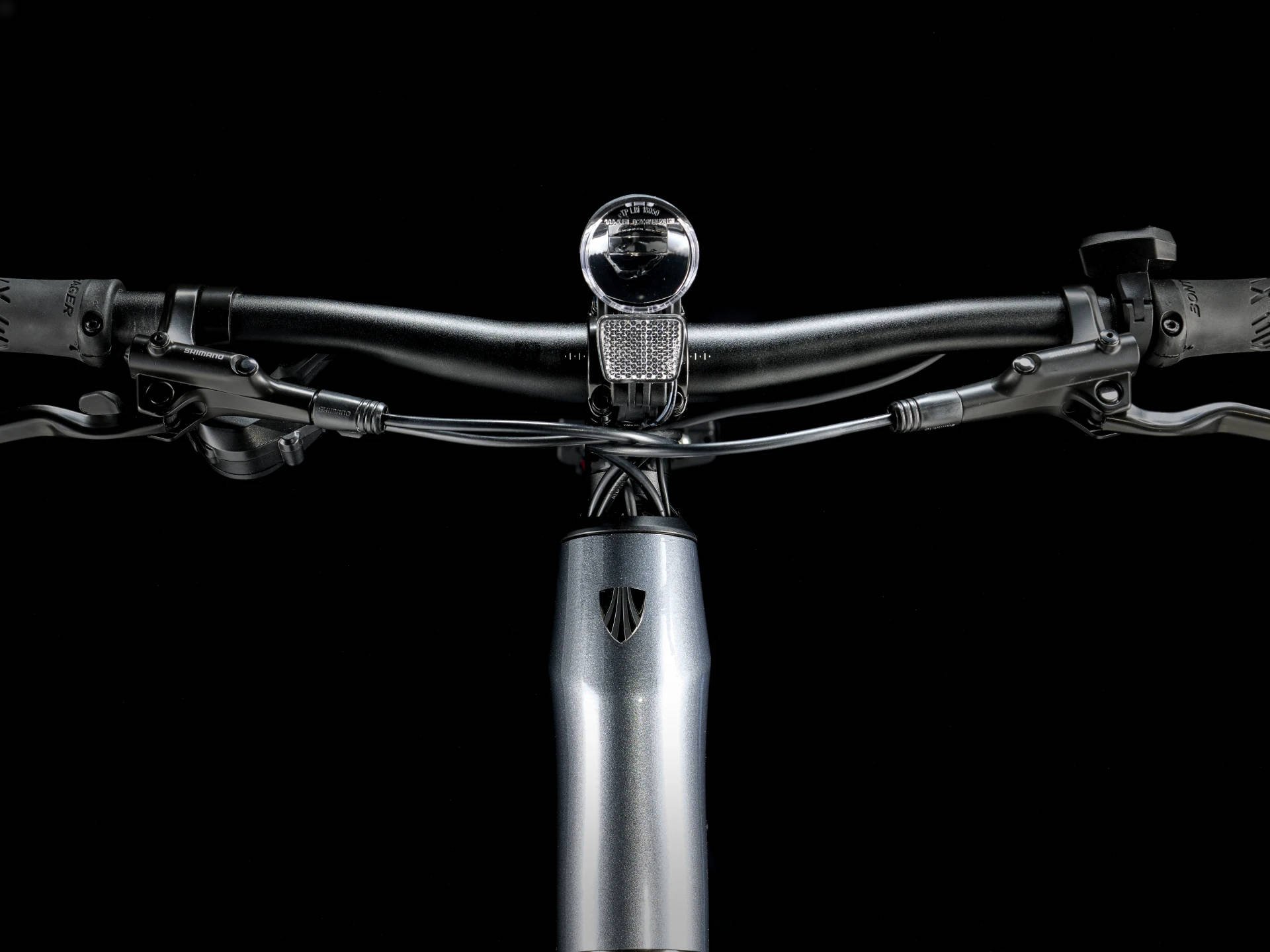 2025 Trek Dual Sport+ 2 Mid-Step LT Hub Motor Electric Bike In Galactic Grey Headlight