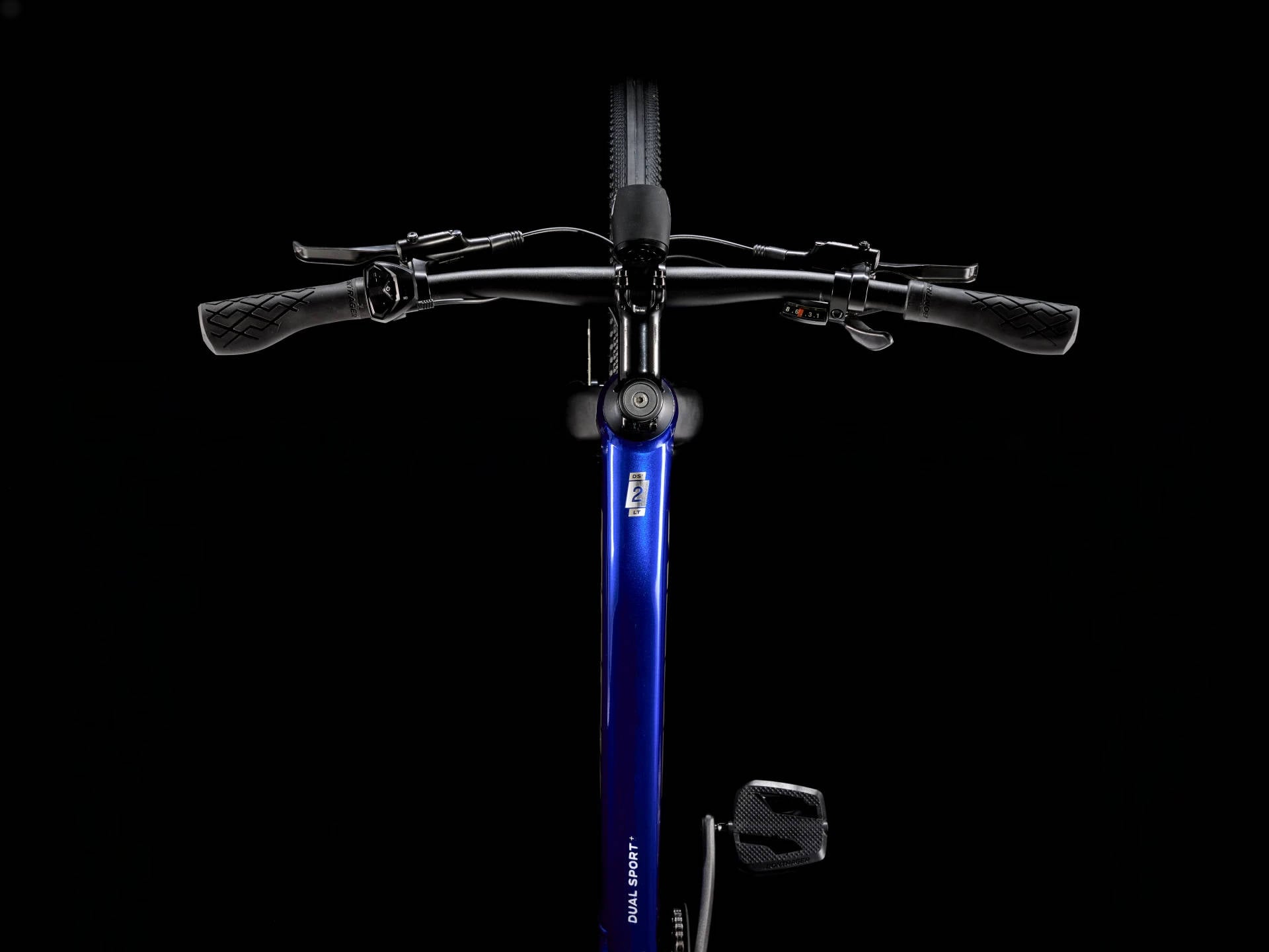 2025 Trek Dual Sport+ 2 Mid-Step LT Hub Motor Electric Bike In Hex Blue Cockpit