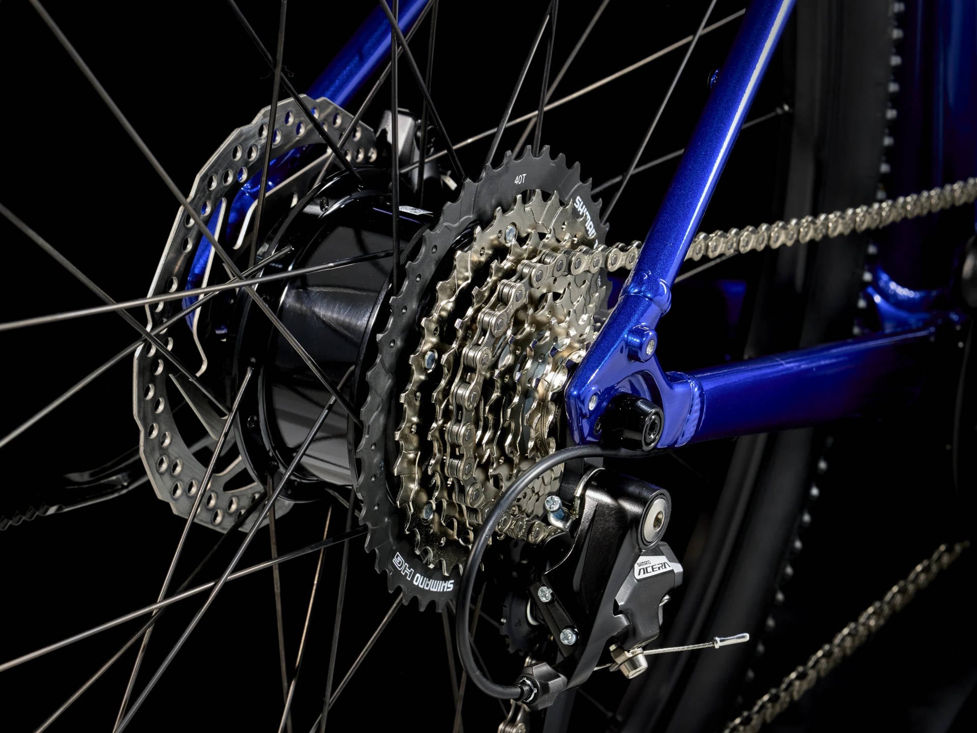 2025 Trek Dual Sport+ 2 Mid-Step LT Hub Motor Electric Bike In Hex Blue Rear Hub and Cassette