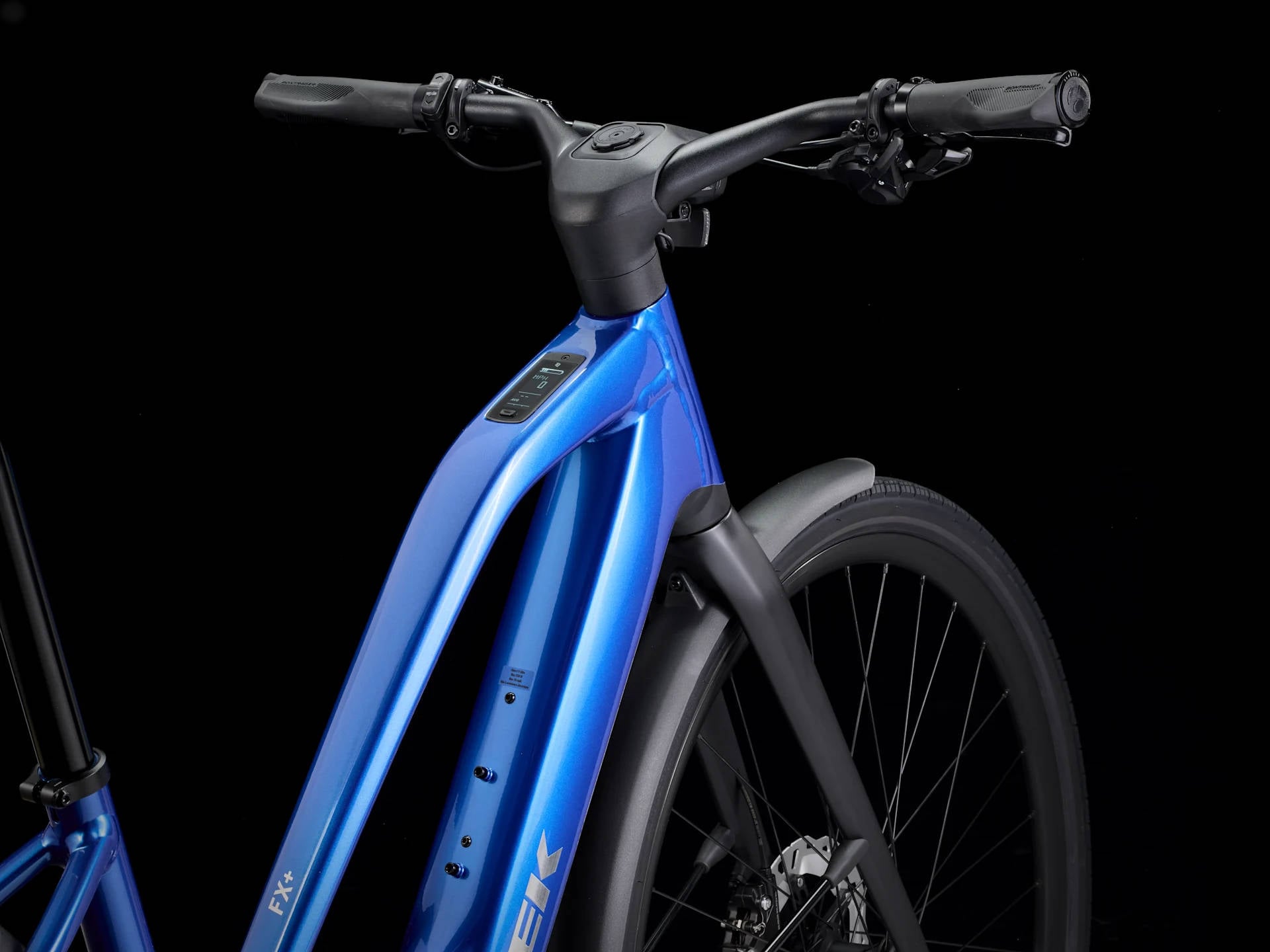 2025 Trek FX+ 7 Mid-step Electric Bike In Alpine Blue Gloss Cockpit