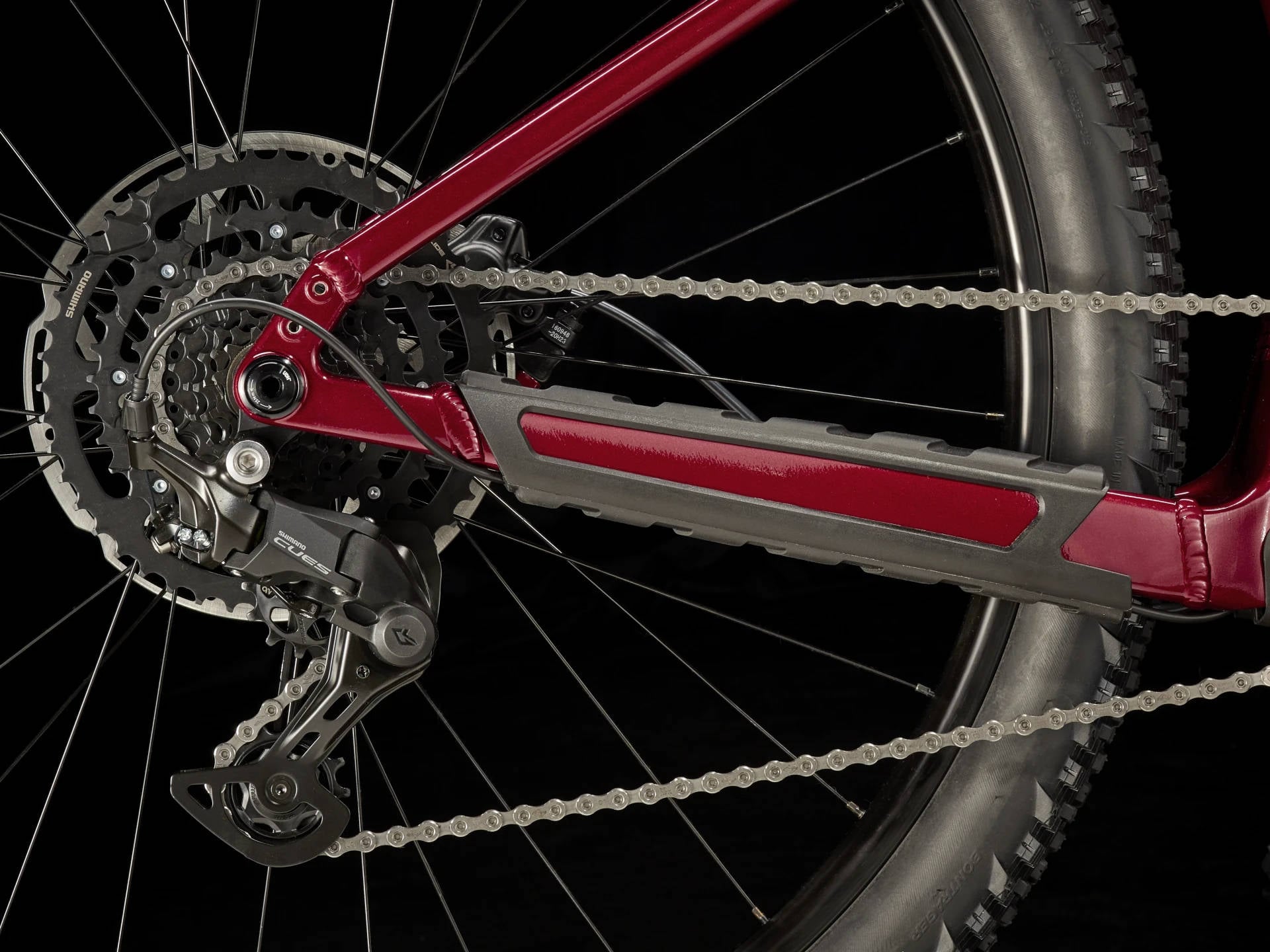 2025 Trek Marlin+ 6 Electric Hardtail Mountain Bike In Crimson Rear Derailleur