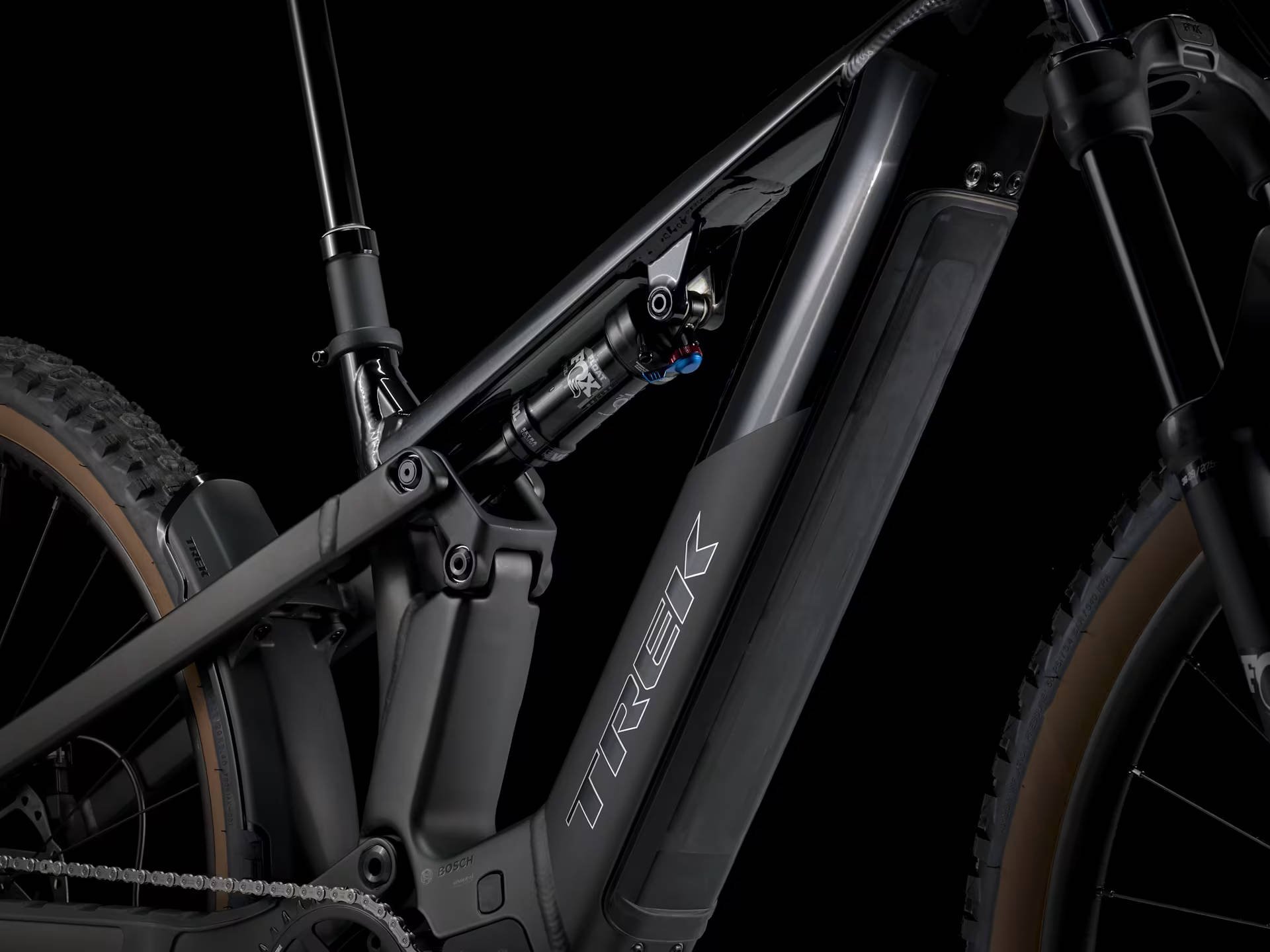 2025 Trek Powerfly FS+ 6 Gen 4 800Wh Electric Full Suspension MTB In Gloss Dark Star & Matte Dark Web Rear Shock