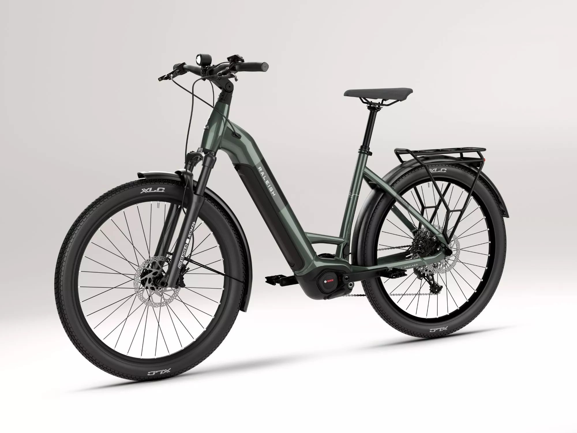 2026 Raleigh Novus Plus Electric Bike, Low Step Frame With Derailleur Gears In Olive Gloss