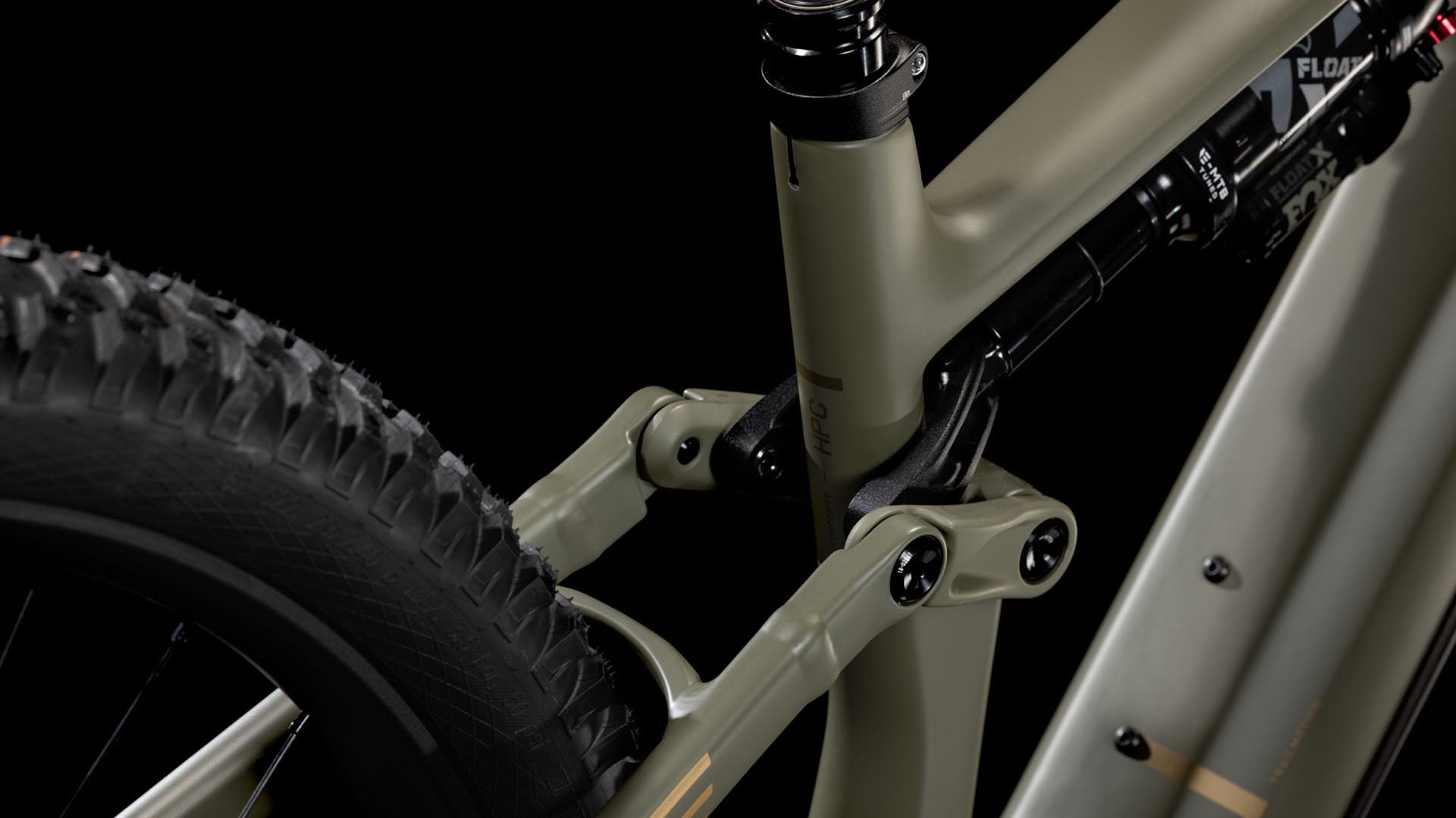 2025 Cube Stereo Hybrid ONE44 HPC TM Electric Full Suspension Mountain Bike In Dusty Olive & Gold