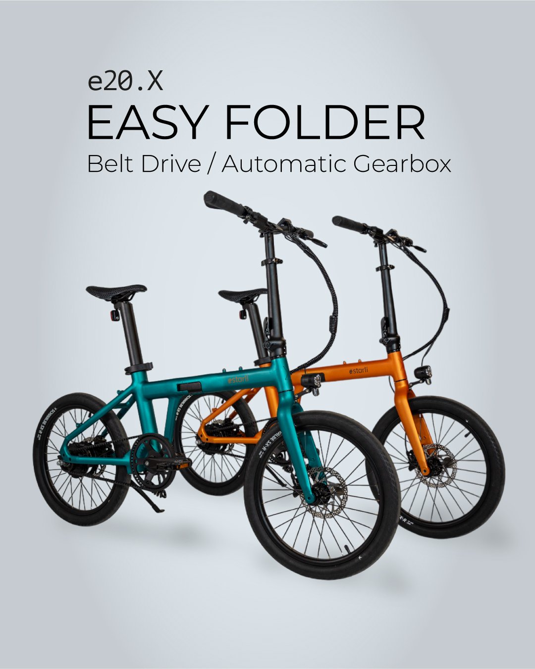 Estarli E20.X 2 Speed Automatic Electric Folding Bike With Belt Drive In Bronze