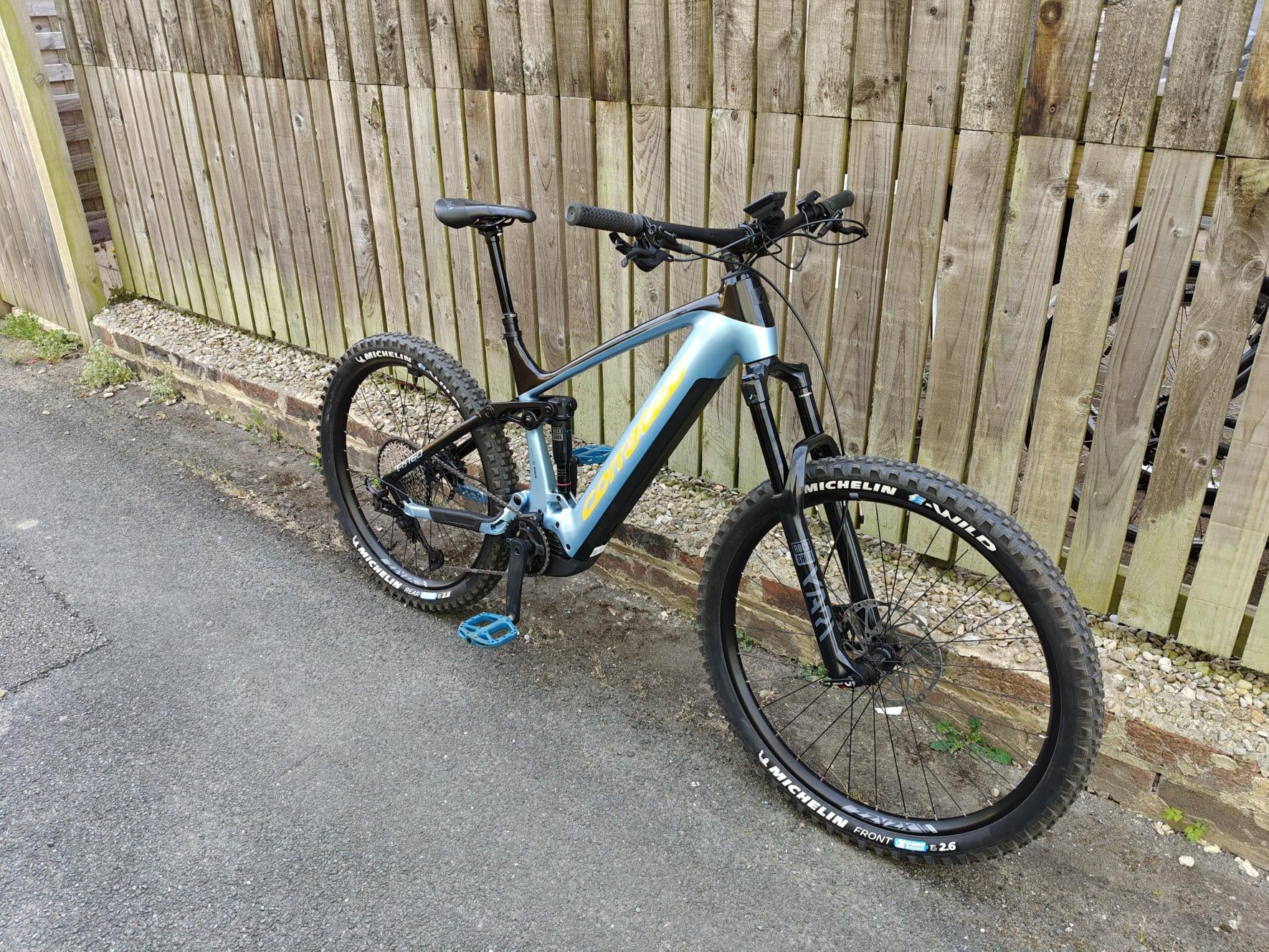 Ex-Demo Corratec E-Power RS 160 Pro Team Electric Full Suspension Mountain Bike In Pearlized Black & Blue
