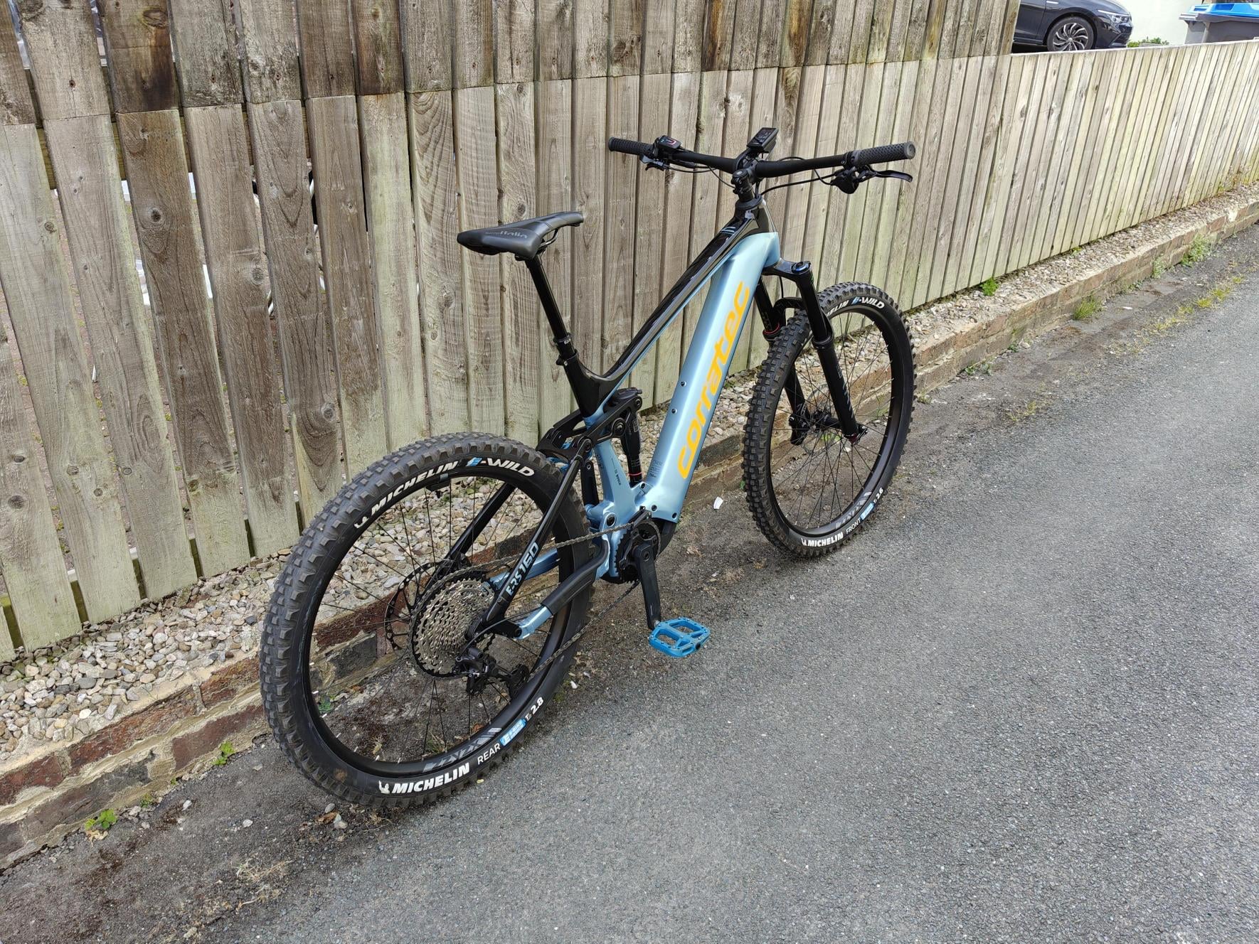 Ex-Demo Corratec E-Power RS 160 Pro Team Electric Full Suspension Mountain Bike In Pearlized Black & Blue