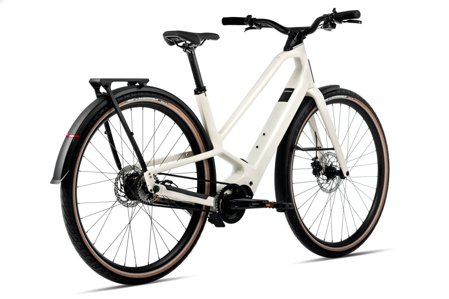 Orbea DIEM 20 Electric Belt Drive Hub Gear Bike In Ivory White Gloss Angled Rear View