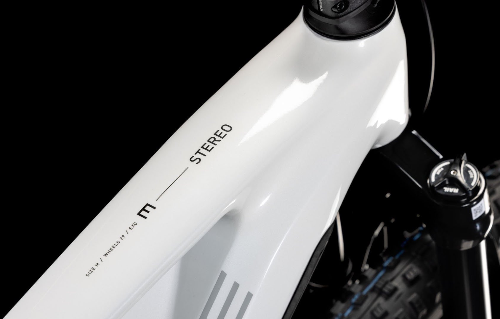 2025 Cube Stereo Hybrid ONE44 EXC Electric Full Suspension Mountain Bike In Metallic White Marble & Black