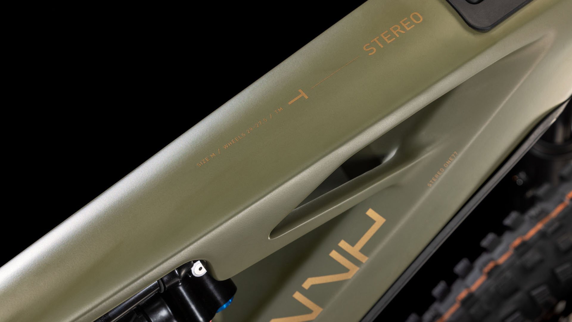 2025 Stereo Hybrid ONE77 HPC TM Electric Full Suspension Mountain Bike In Dusty Olive & Gold