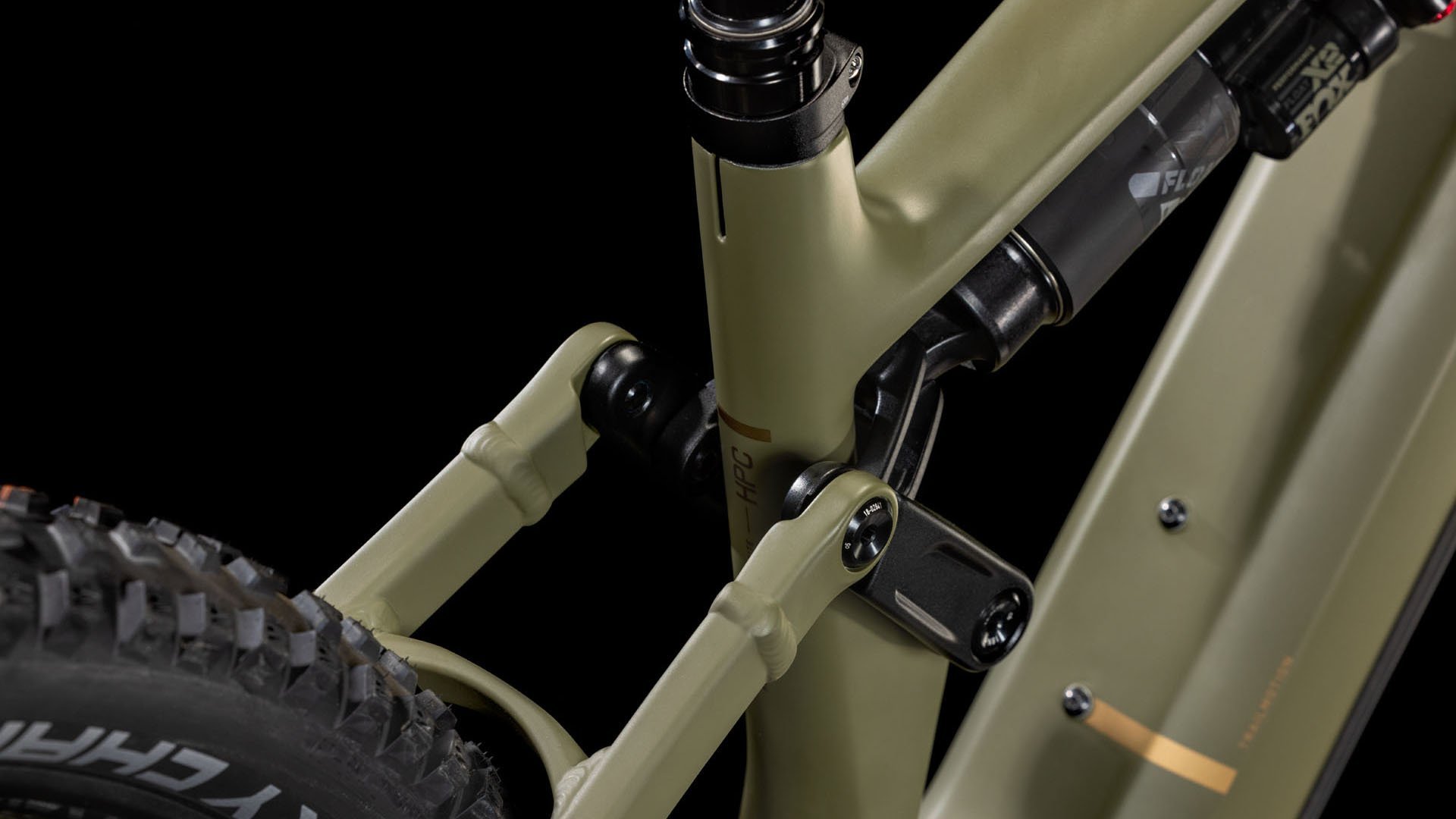 2025 Stereo Hybrid ONE77 HPC TM Electric Full Suspension Mountain Bike In Dusty Olive & Gold